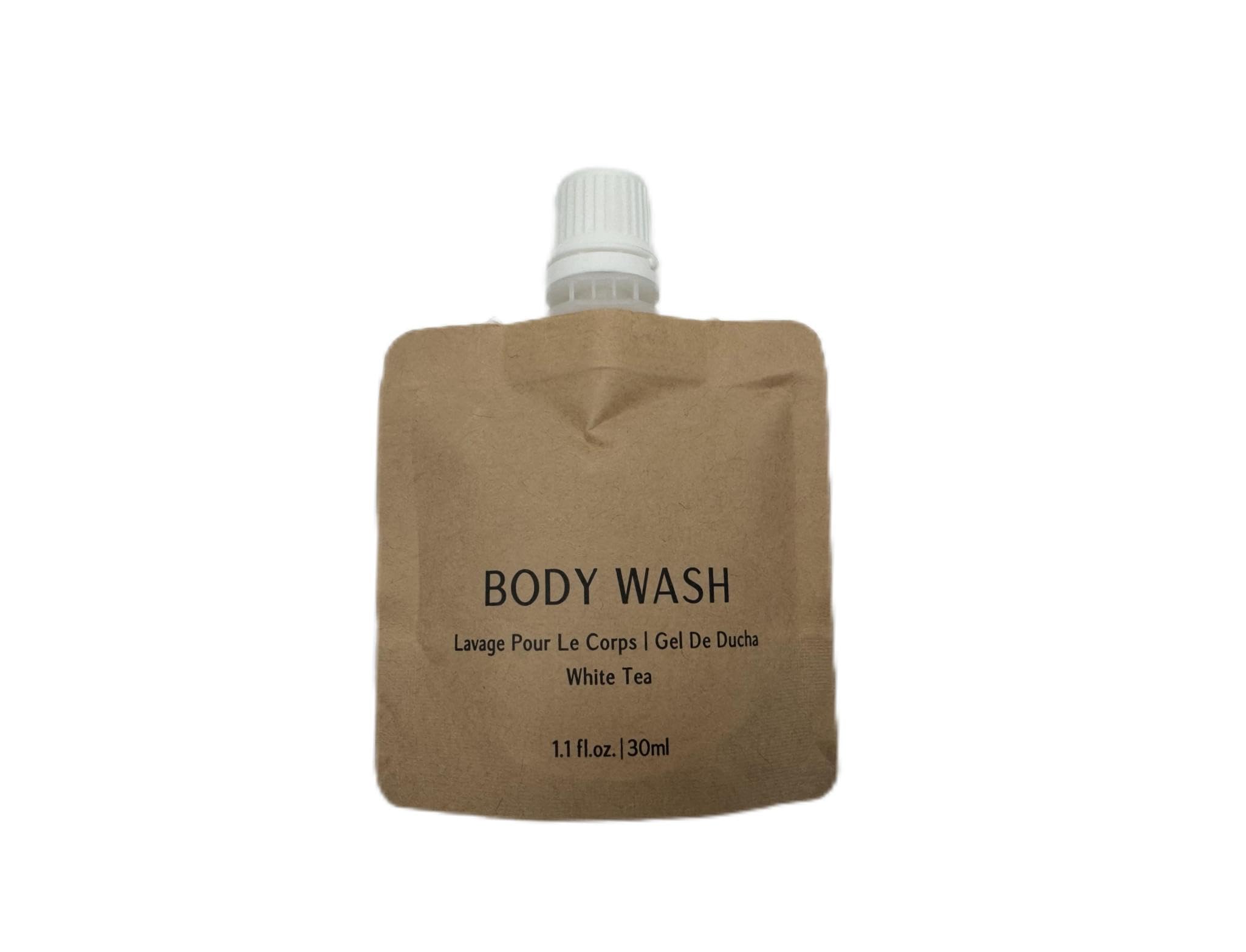 Eco-Friendly Body Wash Pouch - Recyclable Kraft Paper Bags (100 Pack, 1.1oz/30ml) for Travel, Hotels, Gyms & Sample Products | Sustainable Packaging Solution