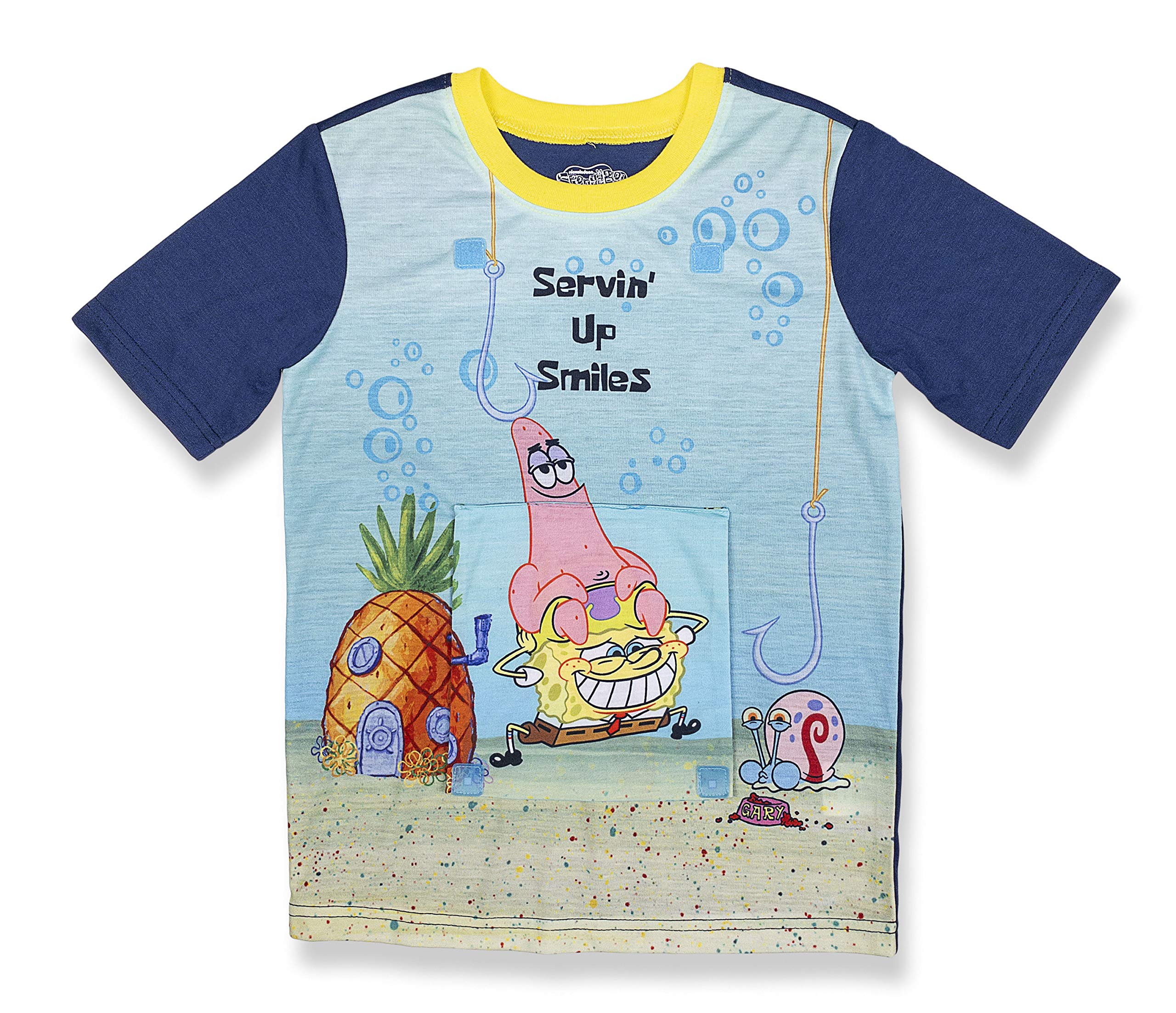 SpongeBob SquarePants Boys' 2-Piece Pajama Set - 100% Polyester Soft Sleepwear - Navy Blue Toddler PJS (2-4T) - Perfect for Bedtime & Lounging