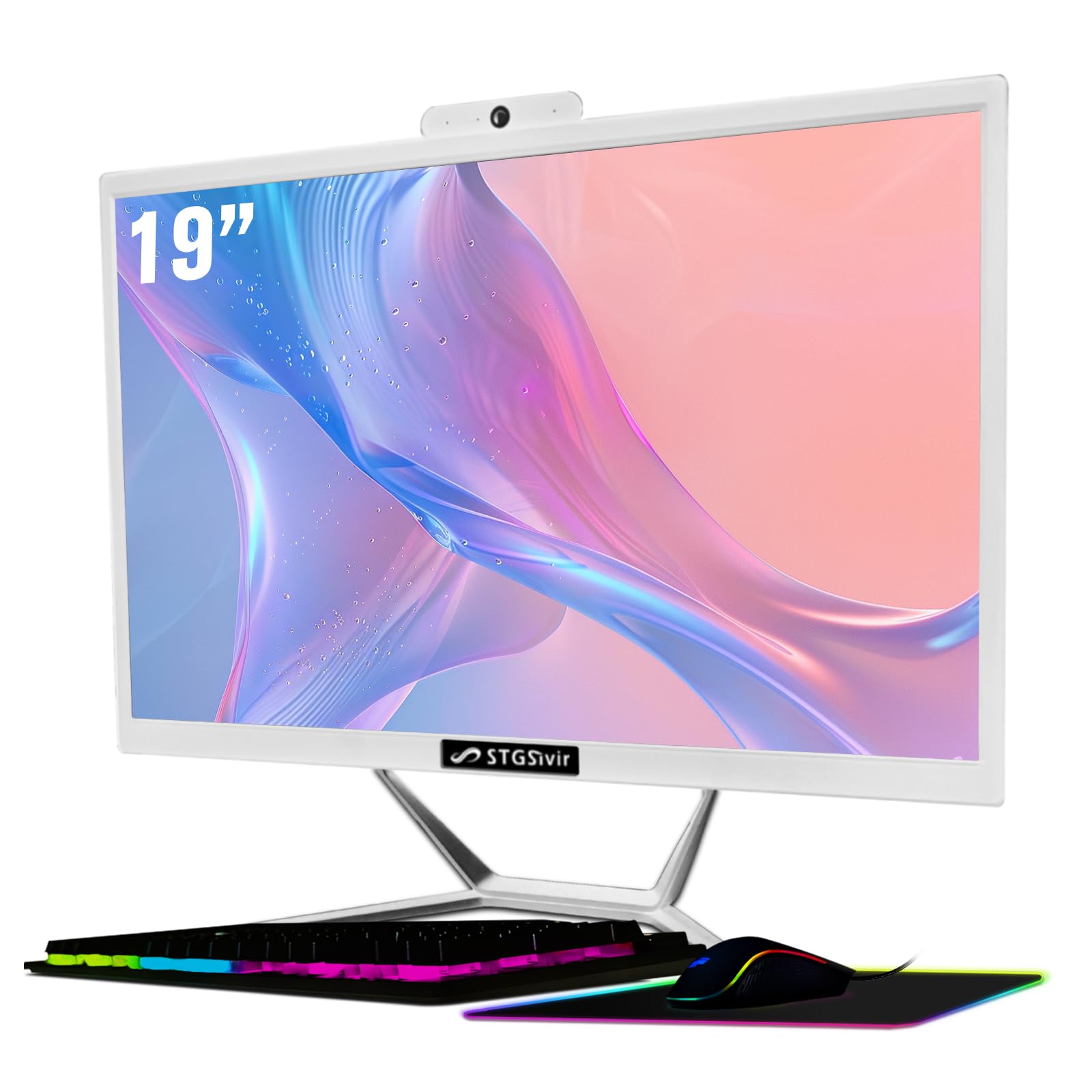 19-inch All-in-One Desktop Computer with Intel Core i5 (Up to 3.6GHz), 16GB RAM, 512GB SSD, WiFi 5, Bluetooth - Includes RGB Keyboard, Mouse, Mouse Pad & Webcam - Windows 10 Home - Perfect for Home Office, Gaming & Online Learning