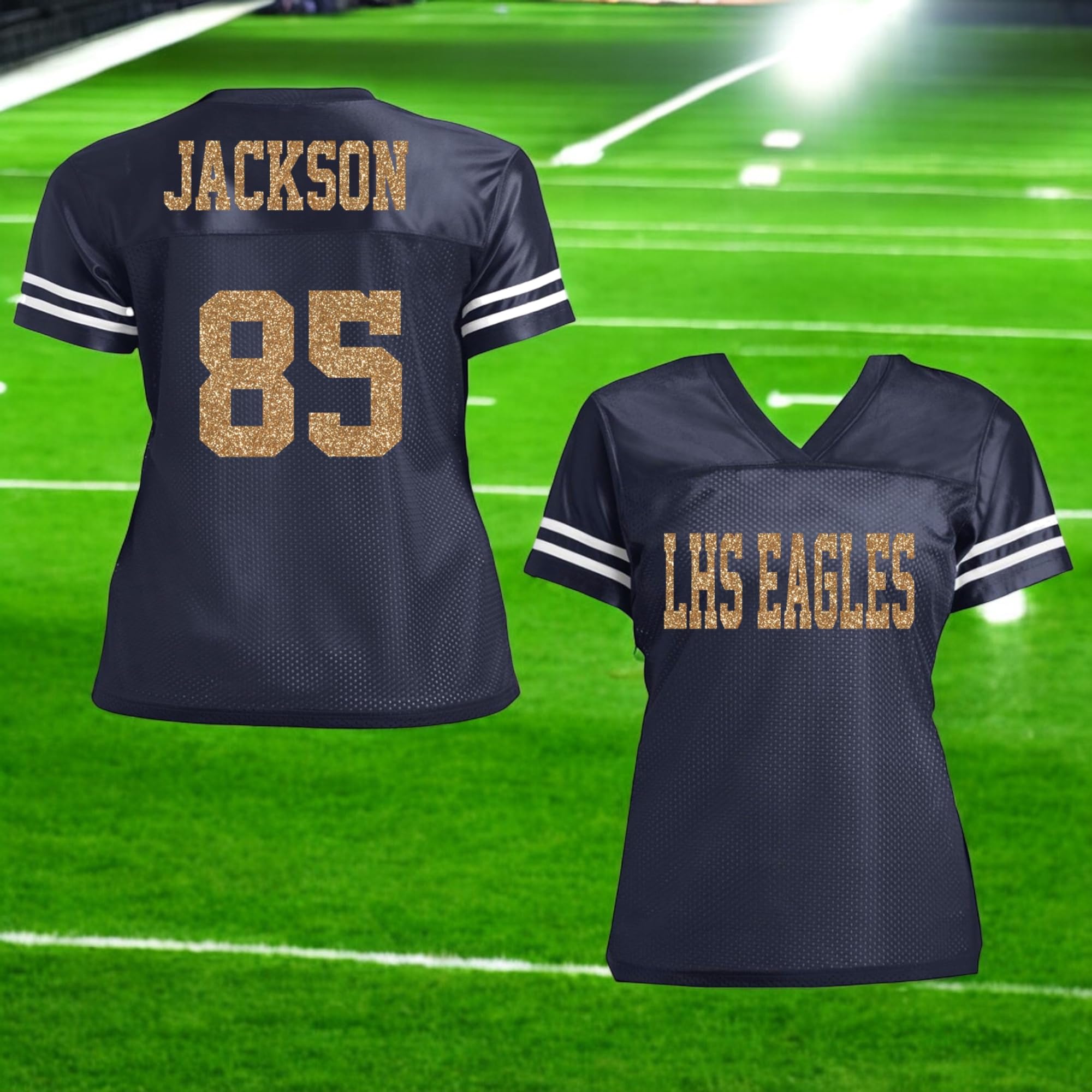 Customizable Glitter Football Jersey Shirt - Royal Blue & White Team Uniform for Sports Games, Fan Events & Cosplay