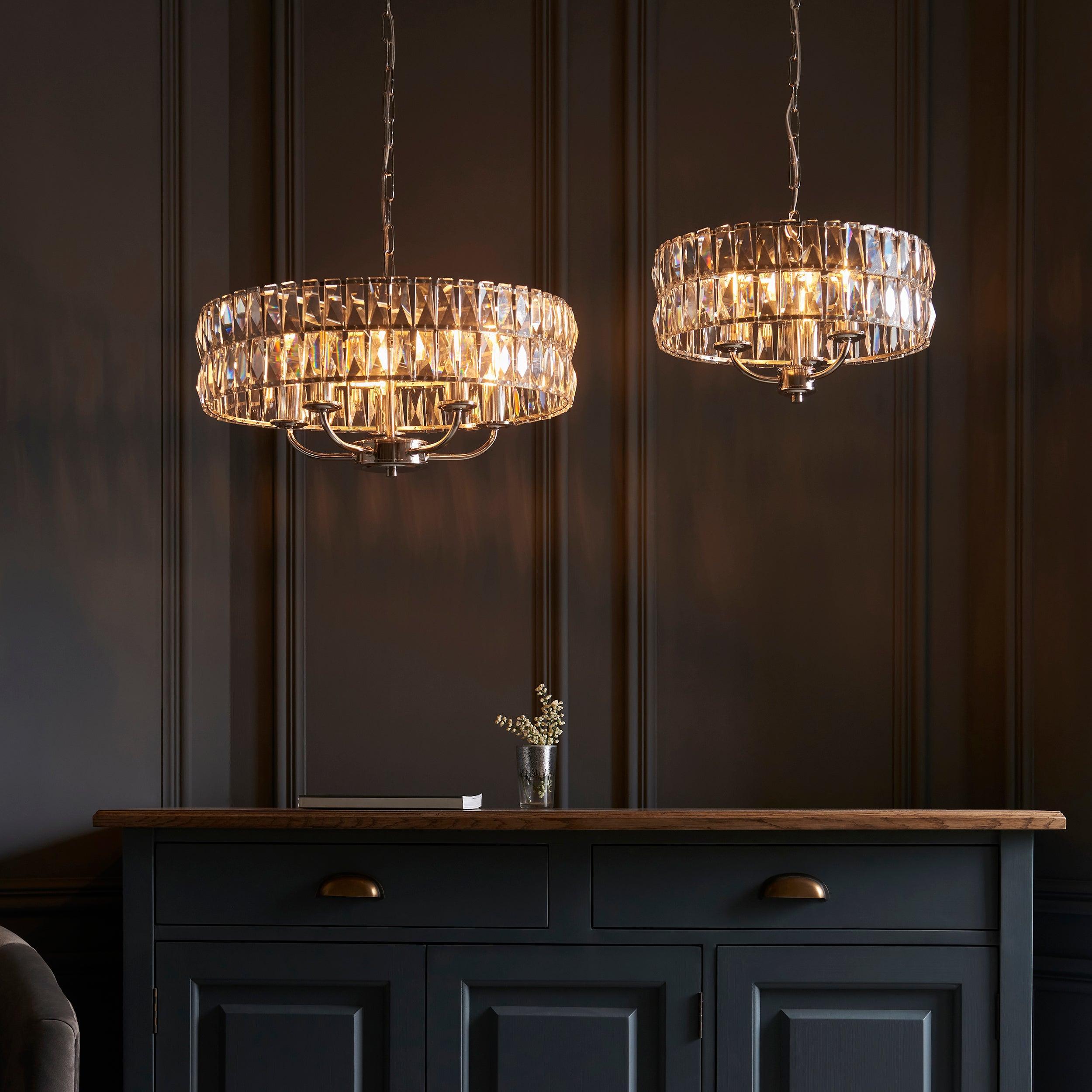 Clifton 5-Light Modern Chandelier - Brushed Nickel Finish with Clear Cut Glass Pendant Lighting for Dining Room, Kitchen Island or Entryway