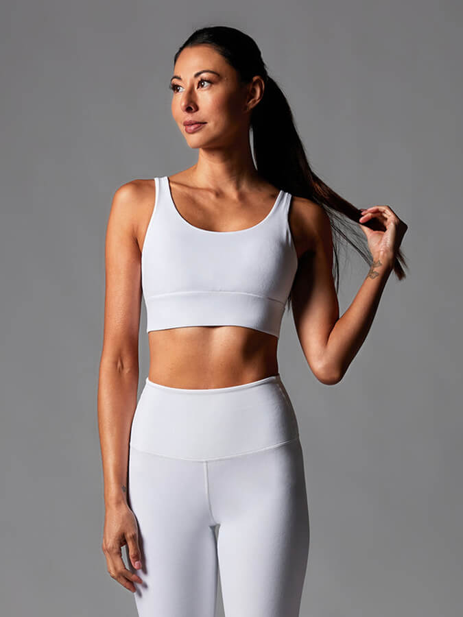 Tavi Empower Women's Sports Bra - High Support Workout Top with White Floral Pattern for Yoga, Running & Gym Fitness Activities