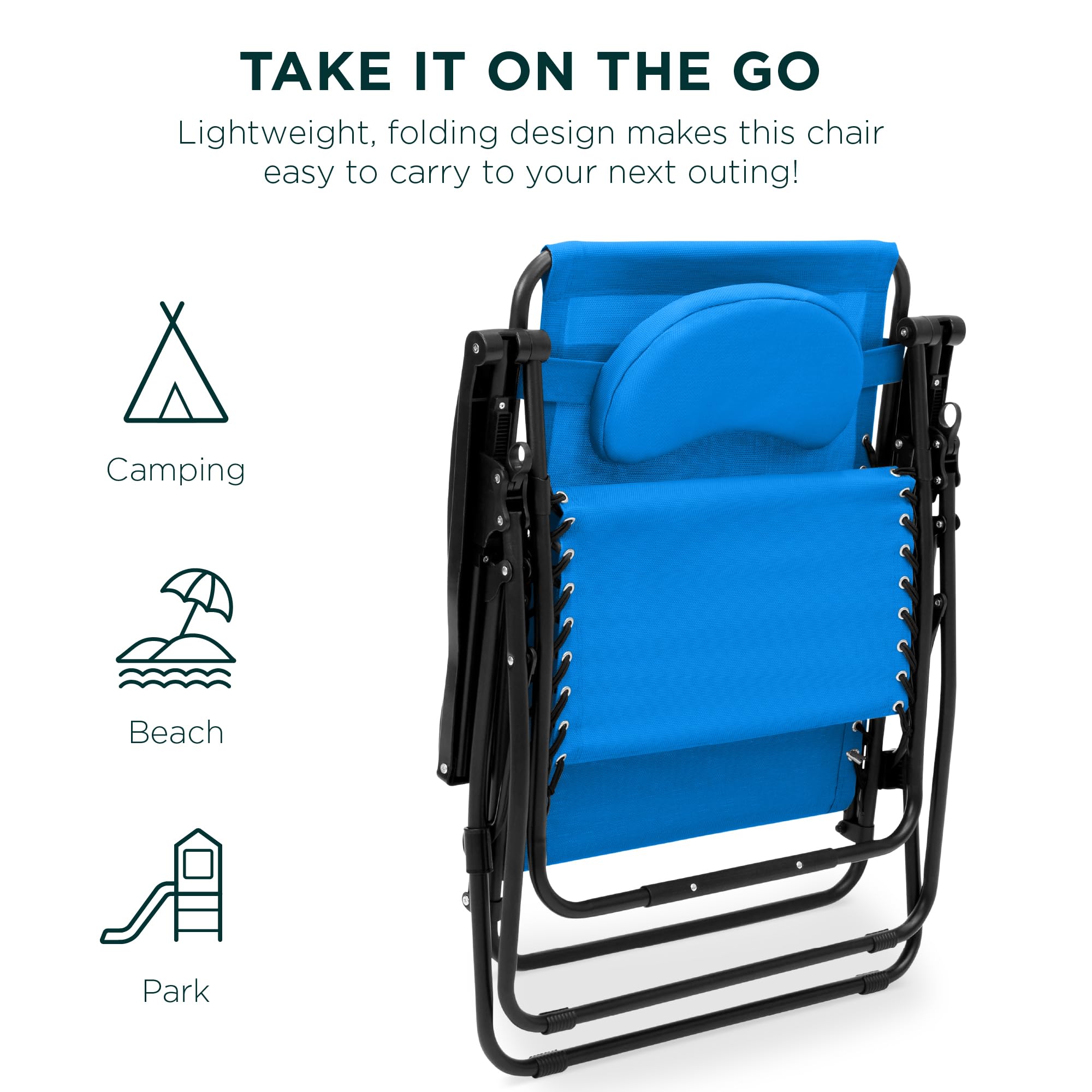 Best Oversized Zero Gravity Chair for Outdoor Relaxation - Folding Patio Lounge Recliner with Cup Holder & Accessory Tray, Includes Comfort Pillow - Light Blue - Perfect for Backyard, Poolside, Camping & Beach Use