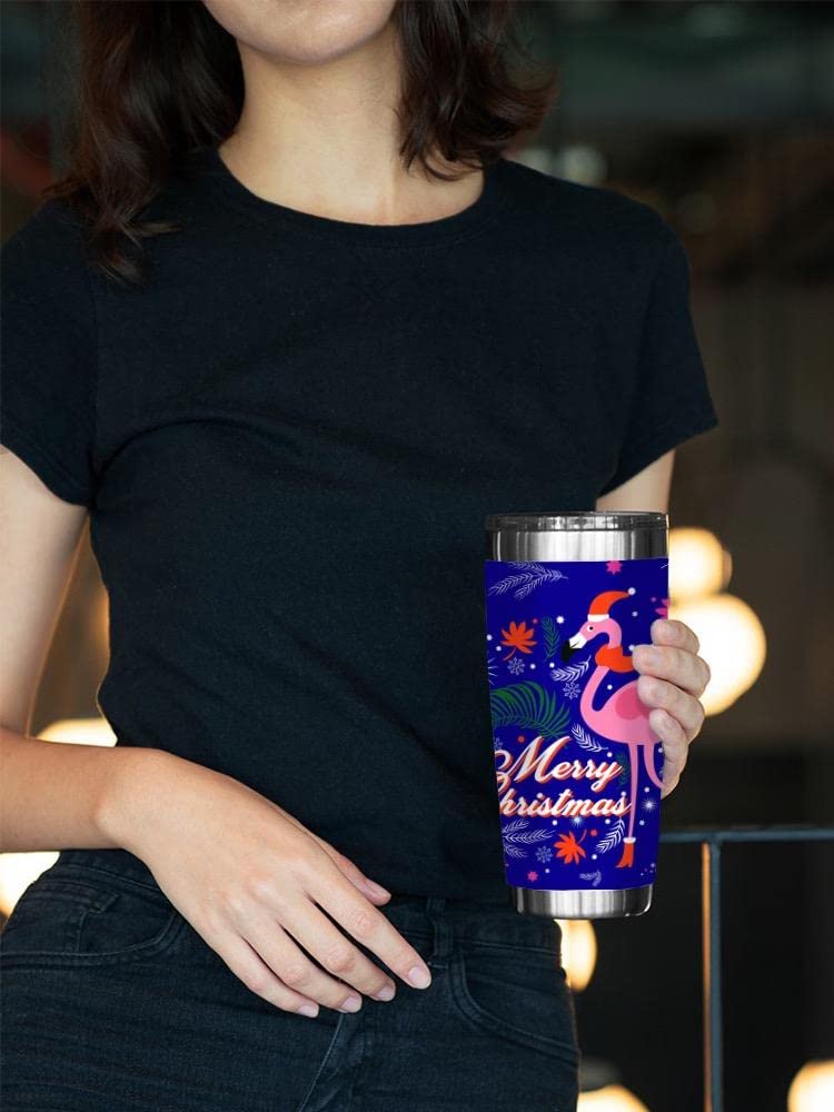 Merry Christmas Flamingo Tumbler - 20oz Insulated Stainless Steel Cup with Lid & Straw - Cute Holiday Gift for Women & Men - Perfect for Christmas Parties, Office Gifts & Winter Travel