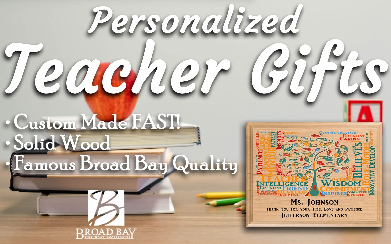 Personalized Teacher Appreciation Plaque - Solid Wood Engraved Gift for Educators - Made in USA - Perfect for Teacher's Day, Retirement & Thank You Gifts