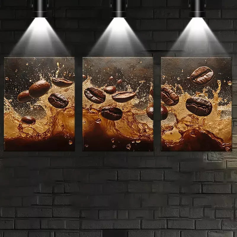3-Piece Abstract Coffee Splash Wall Art Set - Framed Canvas 50x70cm | High Quality Print | 100% Australian Made | Ready to Hang | Perfect for Living Room, Bedroom & Office Decor