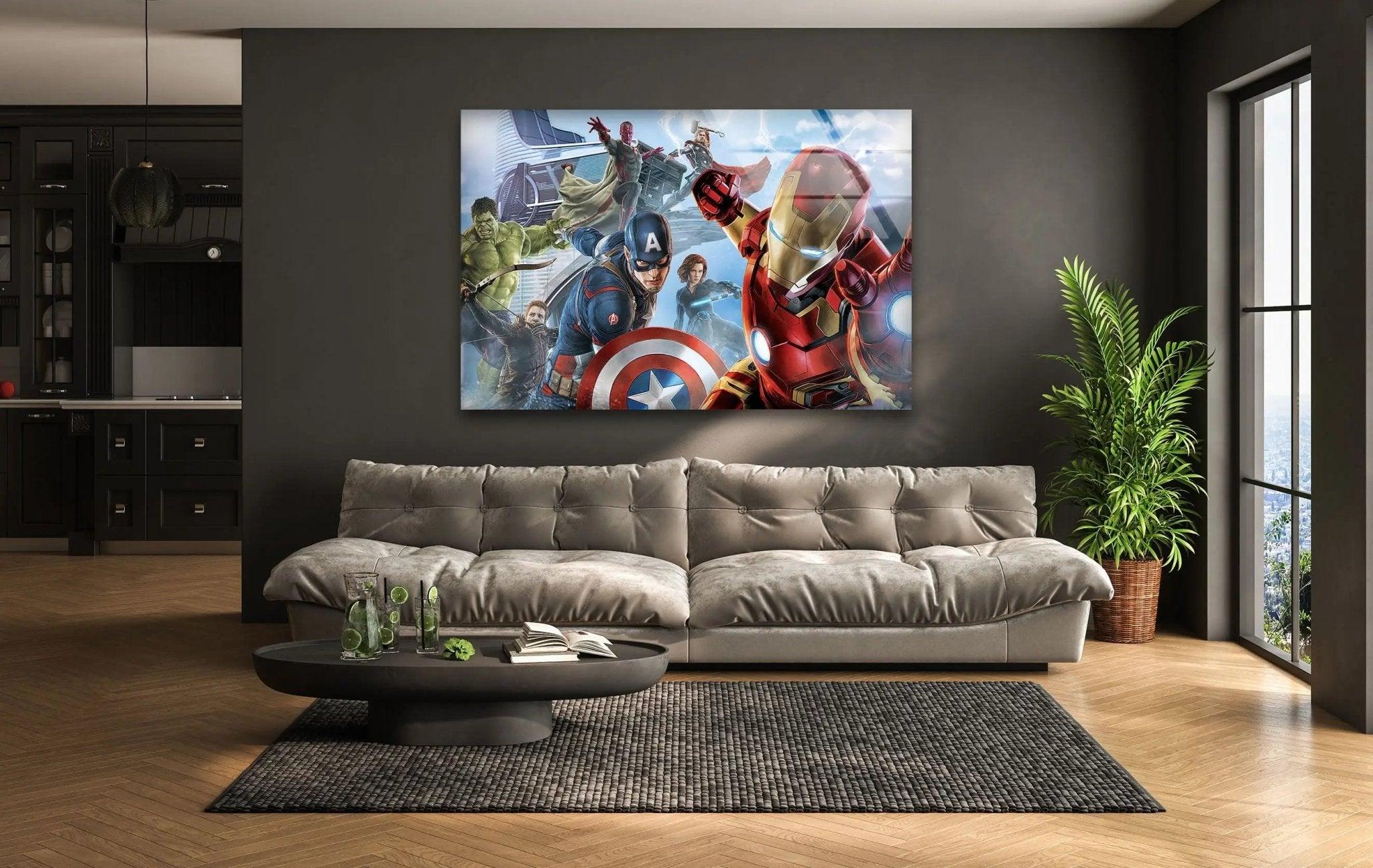 Marvel Avengers Superhero Glass Wall Art - Iron Man, Captain America, Hulk & Thor - Perfect for Home, Office & Game Room Decor