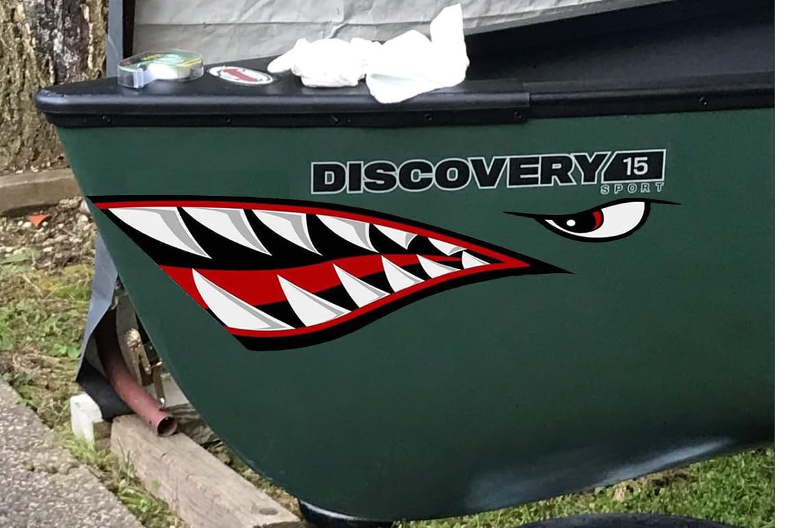 Shark Teeth Decals - 14.8 x 5.0 Inches Reflective Vinyl Stickers for Fishing Boats, Canoes, Trucks & Kayaks - Durable Waterproof Accessories for Outdoor Adventures & Marine Safety