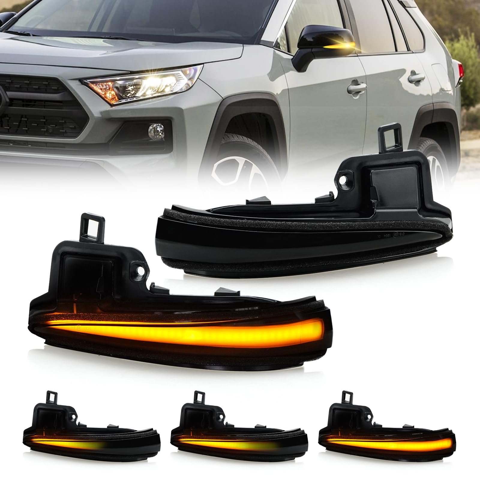 D-Lumina Sequential LED Side Mirror Turn Signal Lights - Smoked Lens Compatible with Toyota RAV4 2019-2023, Tacoma 2016-2023, Highlander 2020-2023 & Alphard Vellfire - Dynamic Indicator Strip Mirror Marker Light (Pack of 2) - Upgrade Your Car's Safety & Style for Night Driving and Urban Commuting