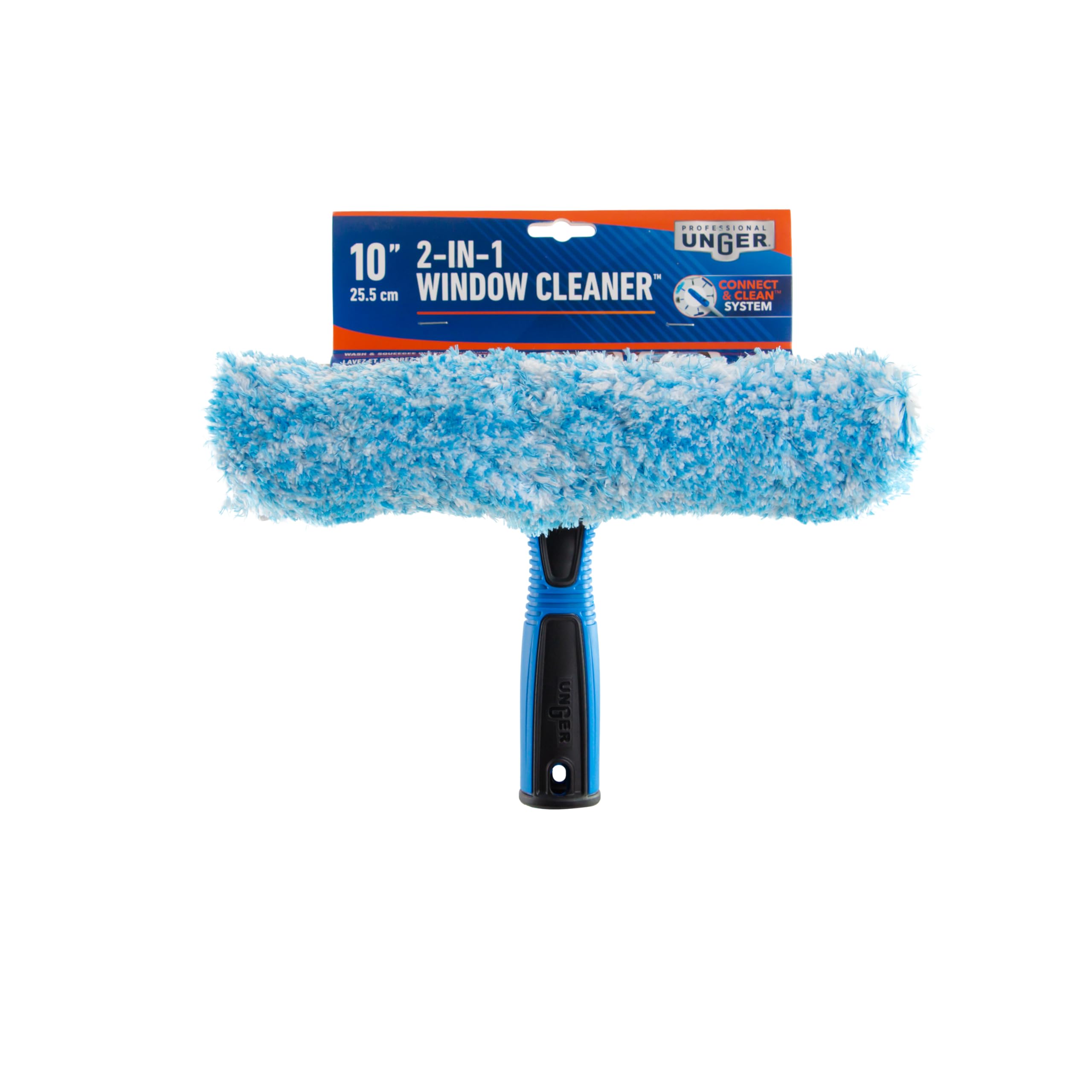 Unger 10” Squeegee & Scrubber - Window Cleaning Tool with Microfiber Sleeve for Home & Office Use