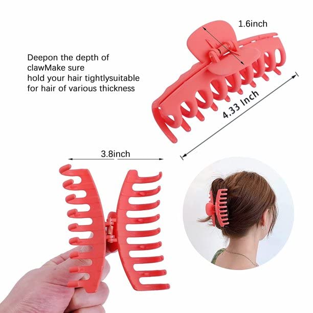 Wolfway 10 Colors Matte Non-Slip Large Hair Claw Clips 4 Inch - Perfect for Thin & Thick Hair - Great for Work, Gym, and Everyday Styling