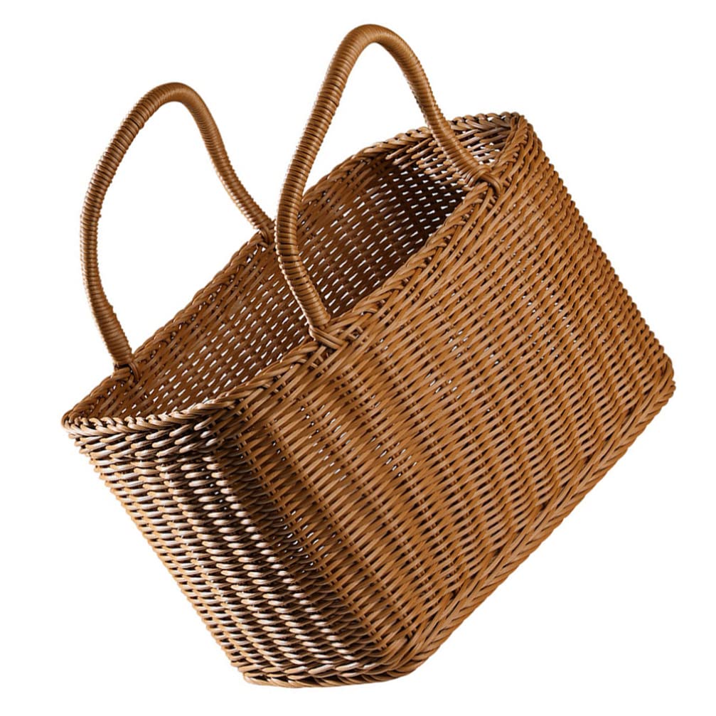 1Pcs Natural Rattan Woven Basket with Handle - Stylish Wicker Storage Basket for Fruits, Bread, Vegetables - Perfect for Kitchen, Pantry, Bathroom & Home Organization