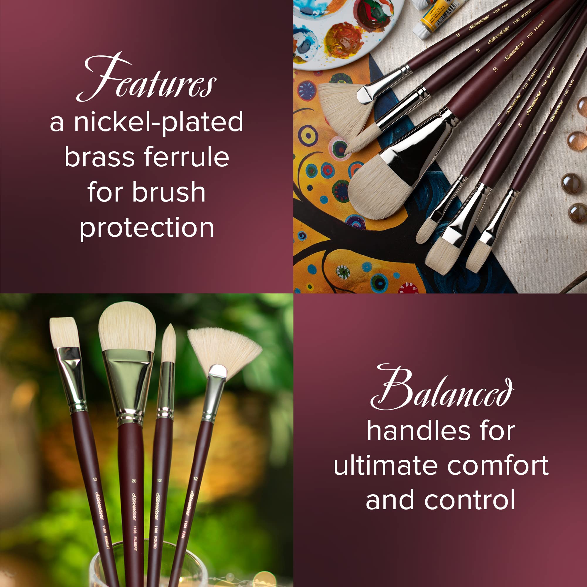 Premium Silver Brush Limited 1103-20 Silverstone Filbert Oil Painting Brush - Size 20 with Long Handle - Perfect for Canvas, Portrait & Fine Art Painting