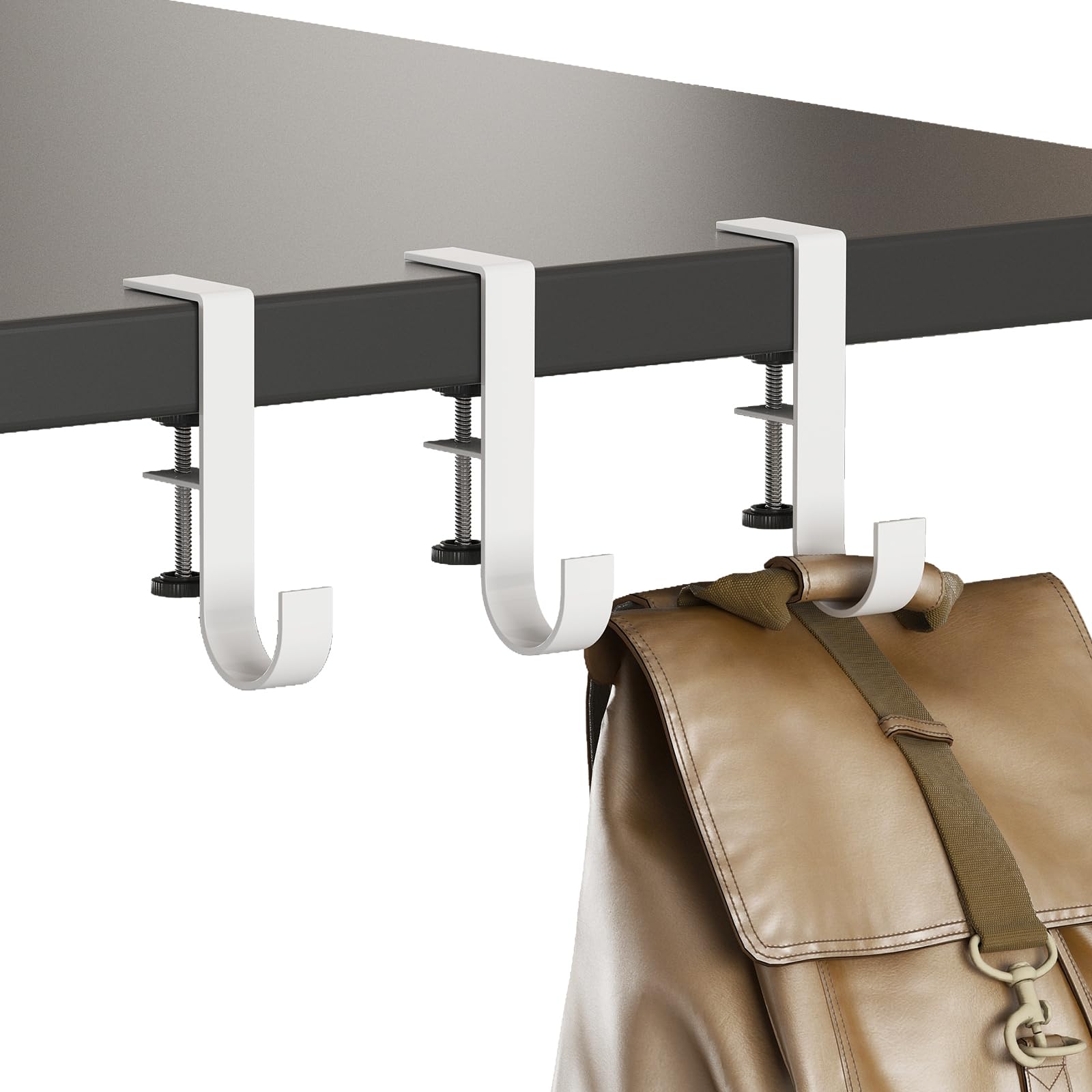 3Pcs Adjustable Under Desk Hooks - Clamp-On Backpack & Purse Holder for Stand Up Desk, Office Table - Perfect for Organizing Bags, Hats & Coats in Home & Workspace