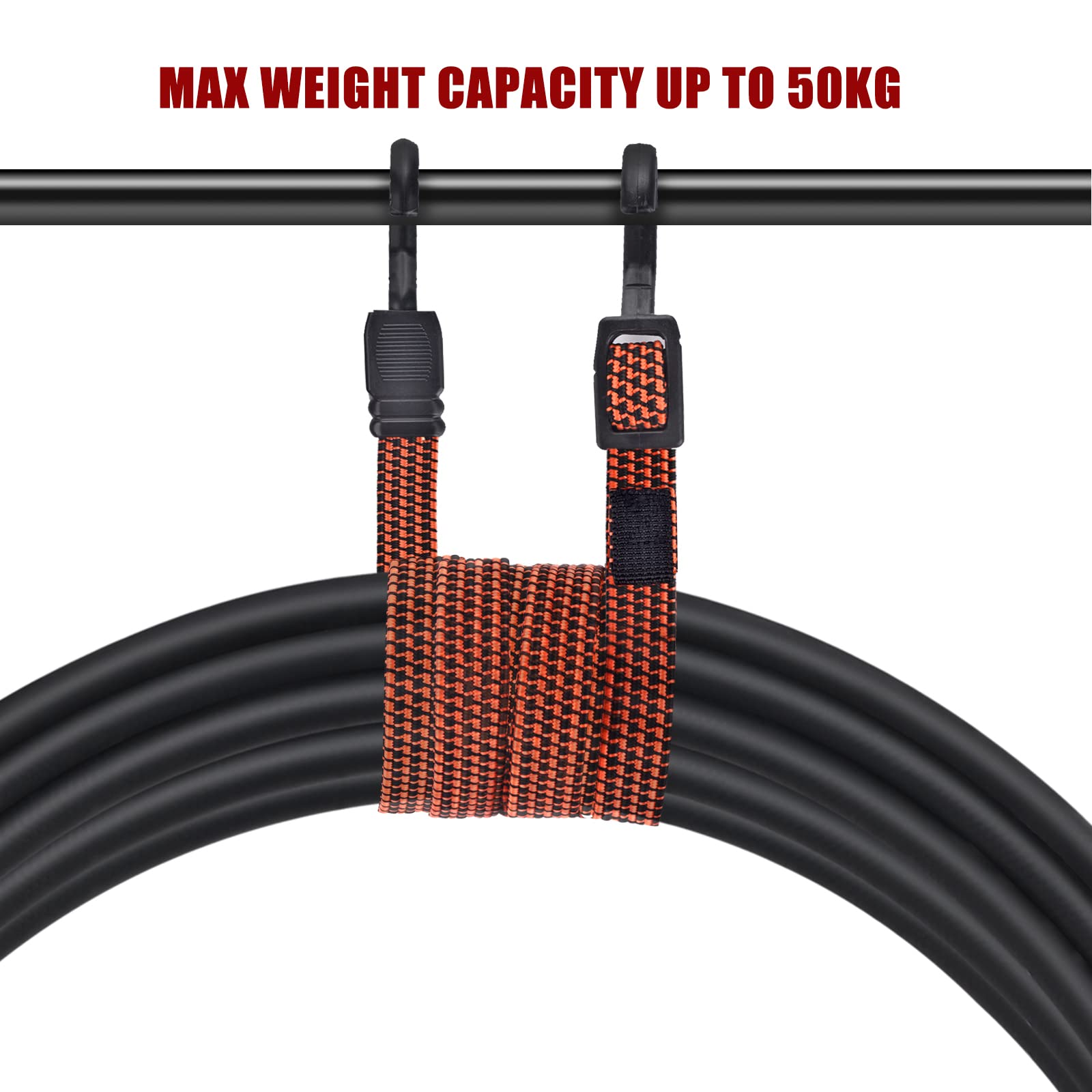 Fifod Adjustable Flat Bungee Cords with Hooks - 4 Pack Heavy Duty Bungee Straps for Secure Cargo Tie Down | Perfect for Hand Carts, Luggage Racks, Camping Gear, Gardening Tools & Clotheslines | Durable Elastic Rope for Outdoor & Home Organization