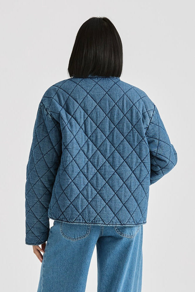 Denim Blue Haze Quilted Bomber Jacket for Men - Stylish Lightweight Winter Coat with Warm Padding - Perfect for Casual Outfits, Streetwear & Outdoor Activities