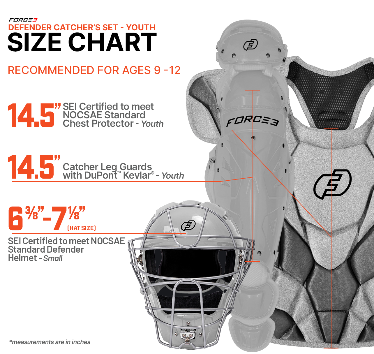 FORCE3 Defender Helmet Catchers Set for Youth Baseball (Ages 9-12) | NOCSAE Certified | Perfect for Little League Games & Practice