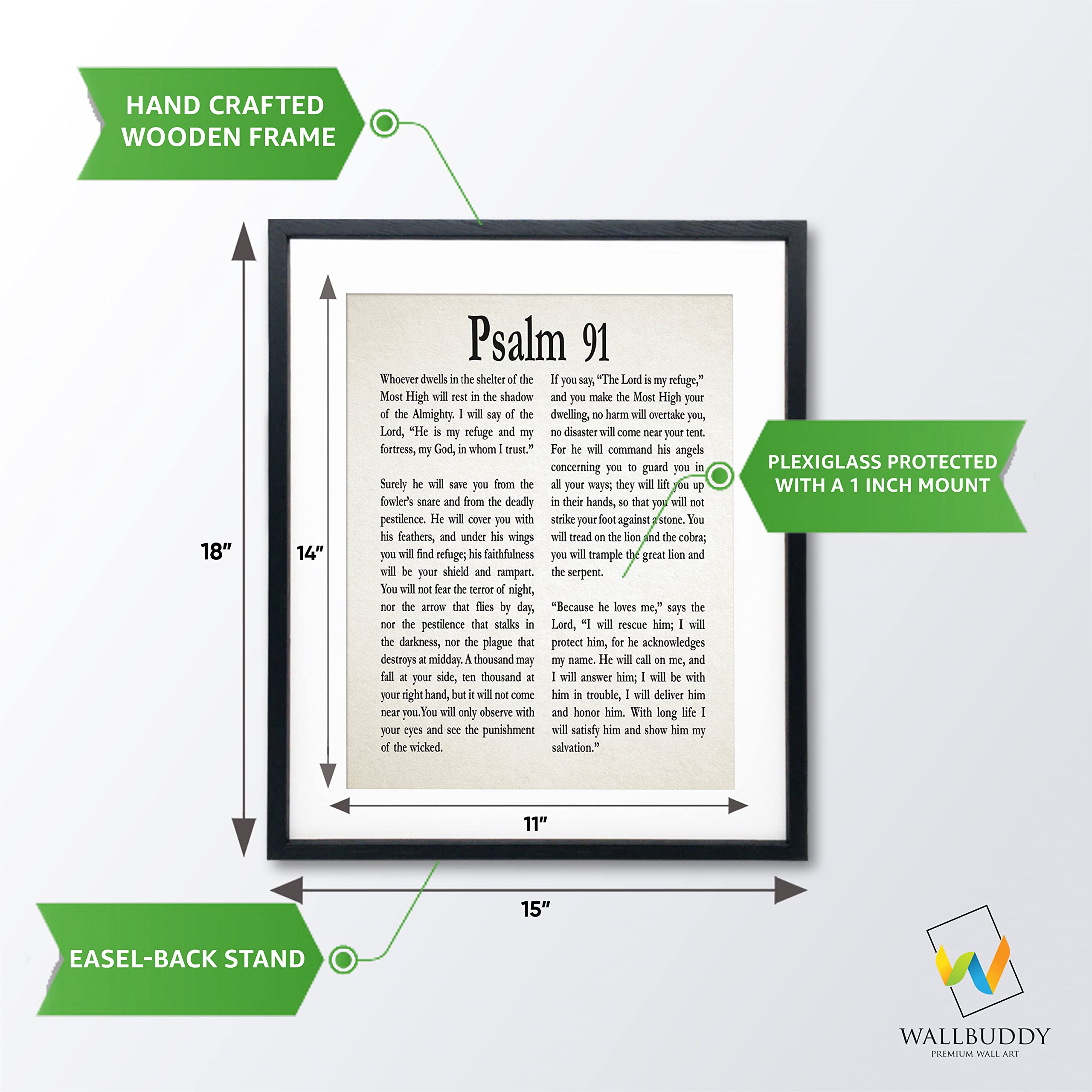 Framed Psalm 91 Print - Christian Bible Verse Wall Art & Religious Home Decor - Inspirational Scripture Poster for Bedroom, Office & Church (11x14 Inches, Ivory) - Perfect for Prayer Rooms, Faith-Based Gifts & Spiritual Encouragement
