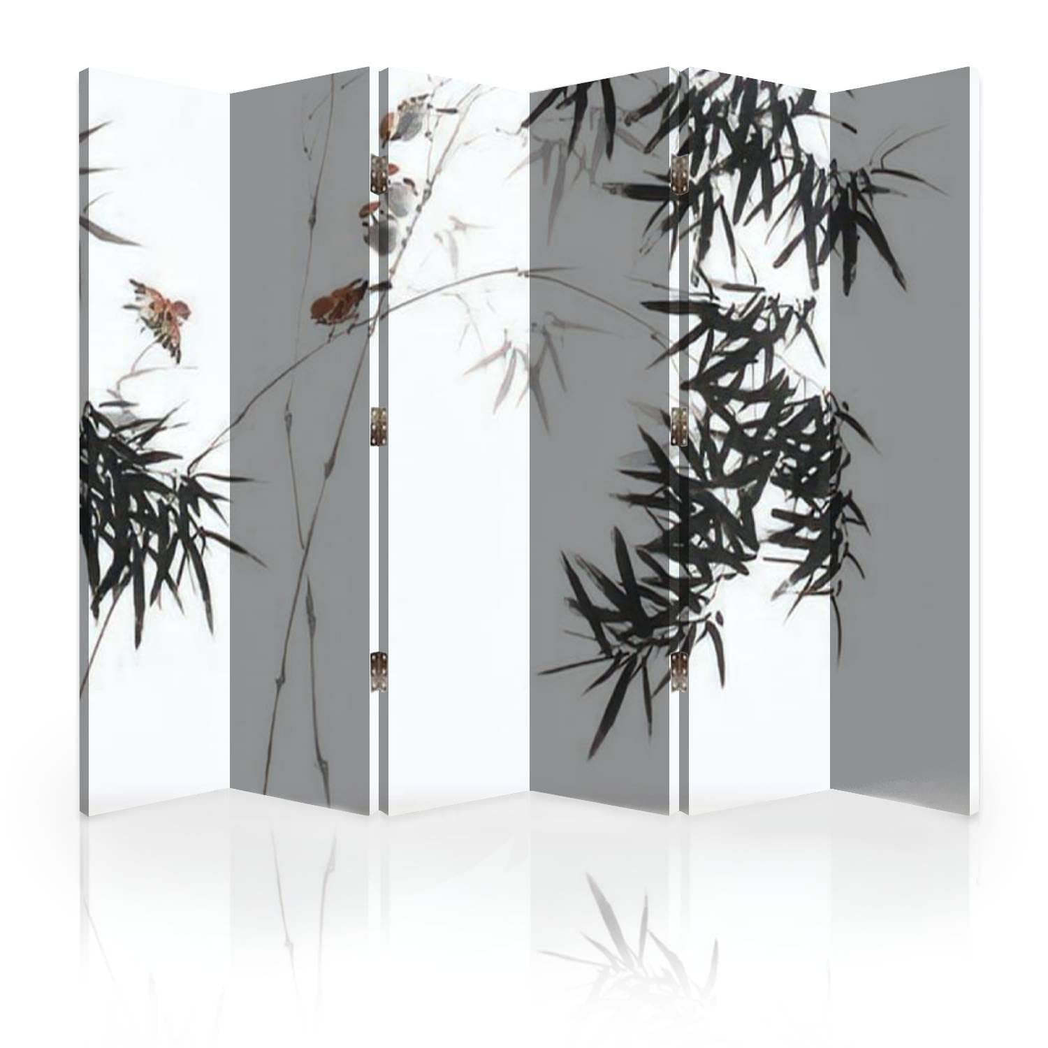 6-Panel Bamboo Canvas Room Divider - Chinese Ink Wash Folding Privacy Screen - Perfect for Home Office, Bedroom Partition & Living Room Space Separator