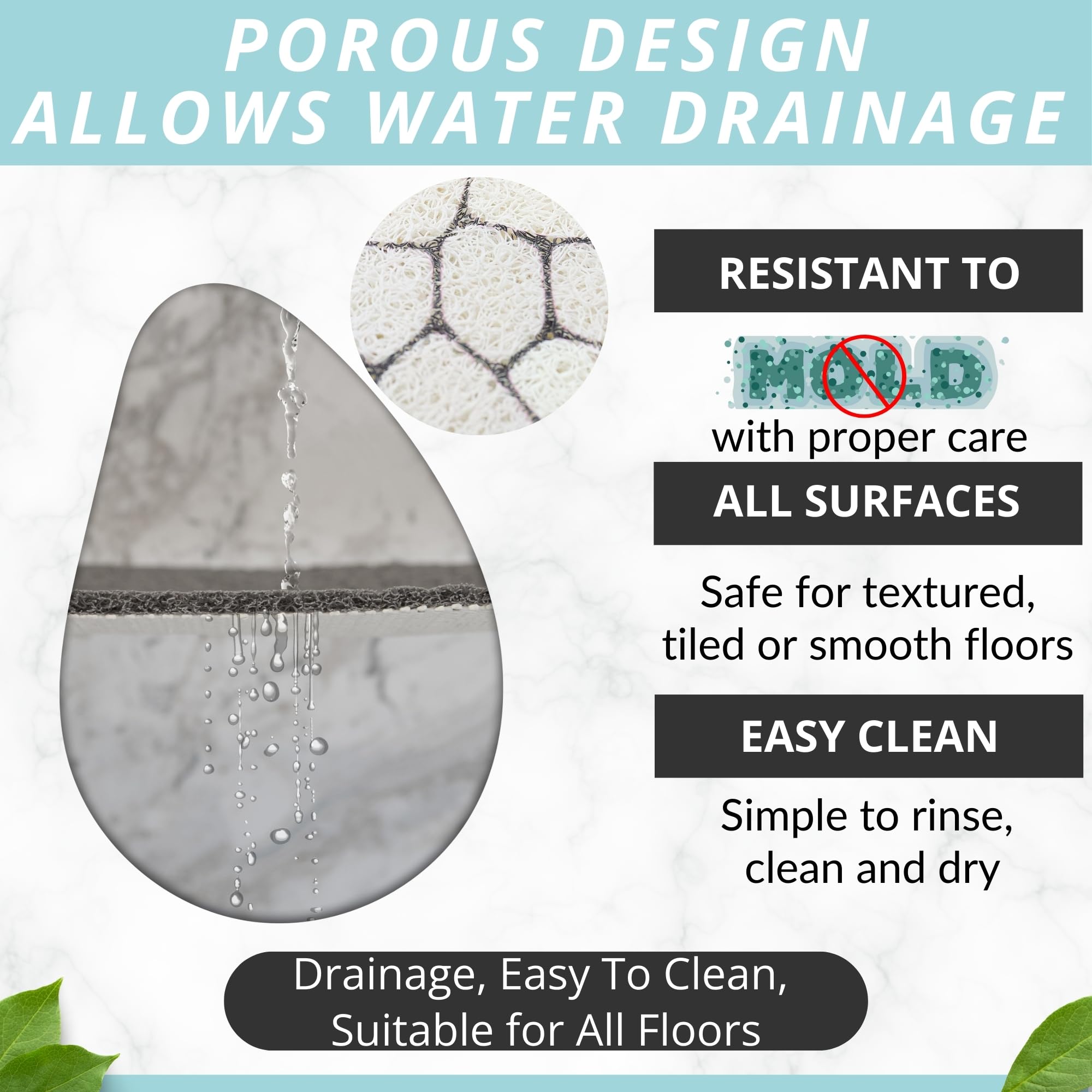 Non-Slip Square Shower Mat 31x31 Inches - Extra Large Pebble Bath Mat for Shower Floor - Anti-Slip Loofah Design for Safety - Perfect for Bathroom, Spa, and Wet Room Use