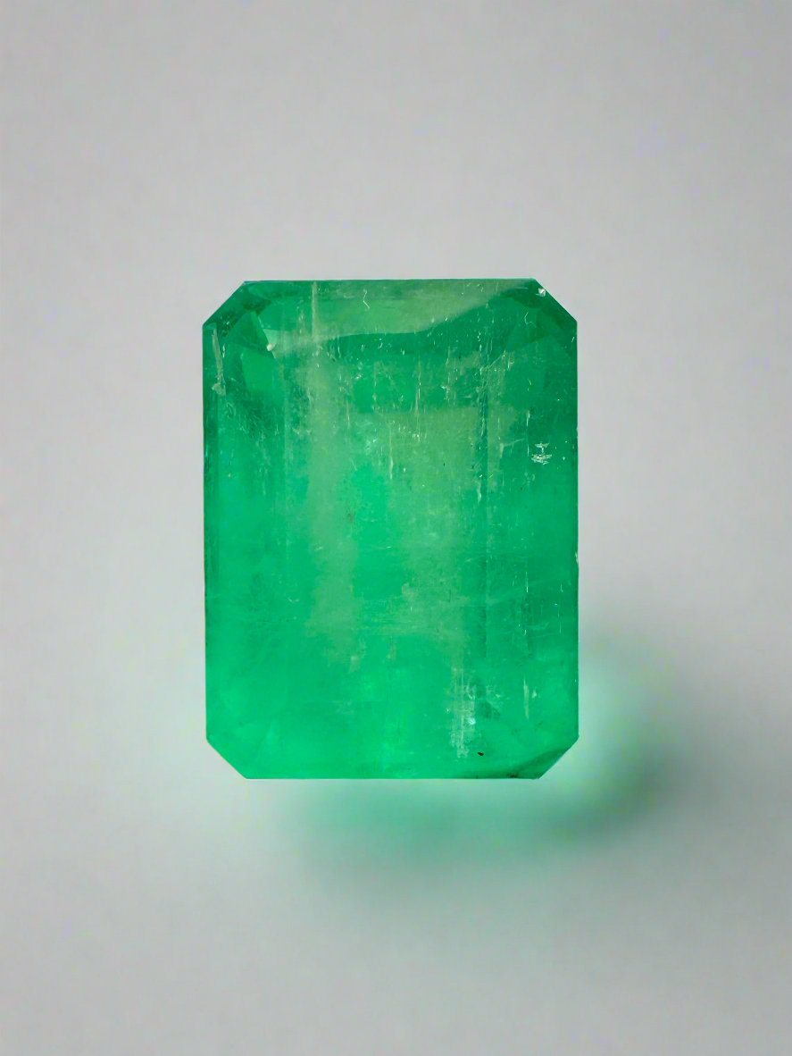 9.29 Carat 13x10mm Earthy Medium Green Emerald Cut Loose Colombian Emerald Gemstone for Jewelry Making - Engagement Rings, Necklaces & Earrings