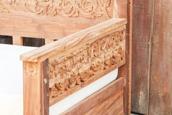 Hand Carved Indian Solid Mango Wood Daybed - Traditional Handmade Sofa Bed for Living Room, Patio & Outdoor Use - Perfect for Lounging, Relaxing & Guest Accommodation