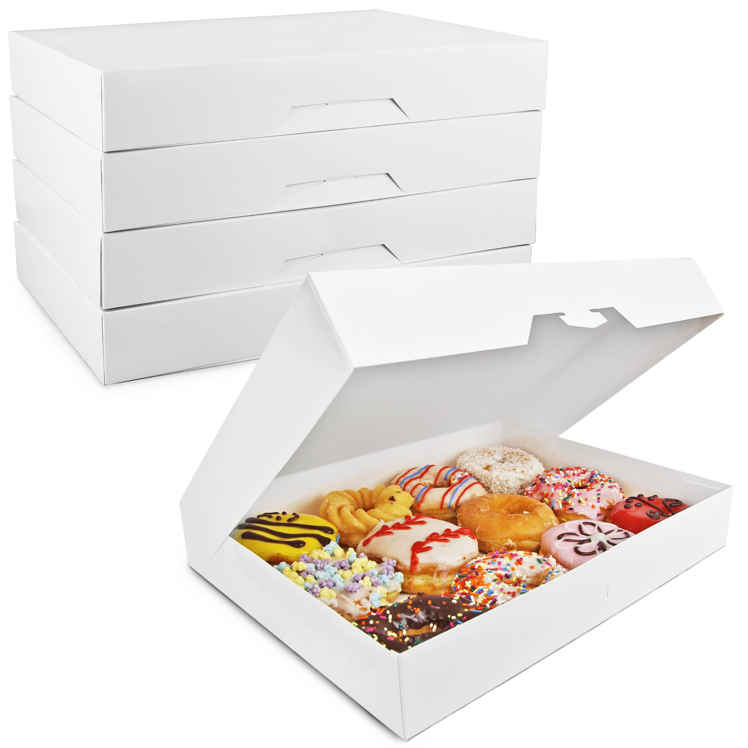 100 Pack 15x11.5x2.2 Inch White Bakery Boxes - Auto-Popup Cardboard Gift Packaging for Donuts, Cookies, Brownies, Pastries & Bread | Perfect for Meal Prep, Baking Storage & Wholesale Business Use