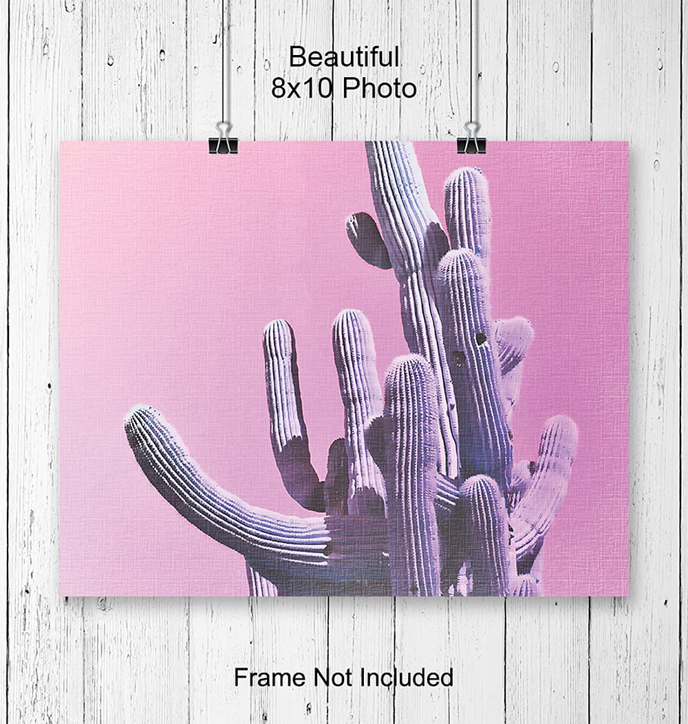 Cactus Wall Art - Modern Pink Saguaro Desert Decor for Bedroom & Living Room - Sonoran Desert Pop Art Home Decor - Unique Wall Hangings for Women's Spaces