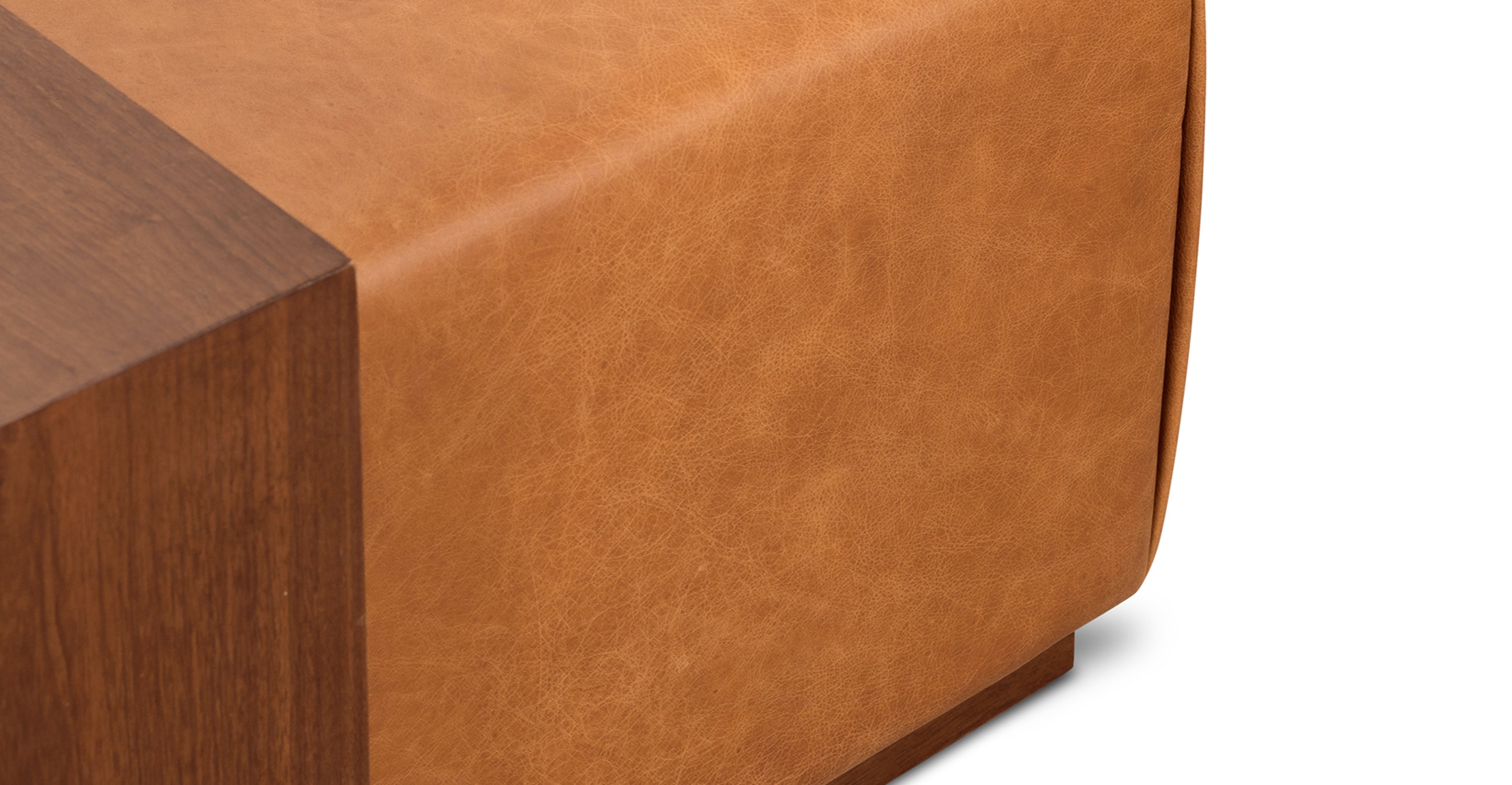 Jarmo Leather Ottoman with Walnut Table - Stylish Footrest & Coffee Table for Living Room, Bedroom, or Office - Premium Leather & Wood Furniture for Home Decor