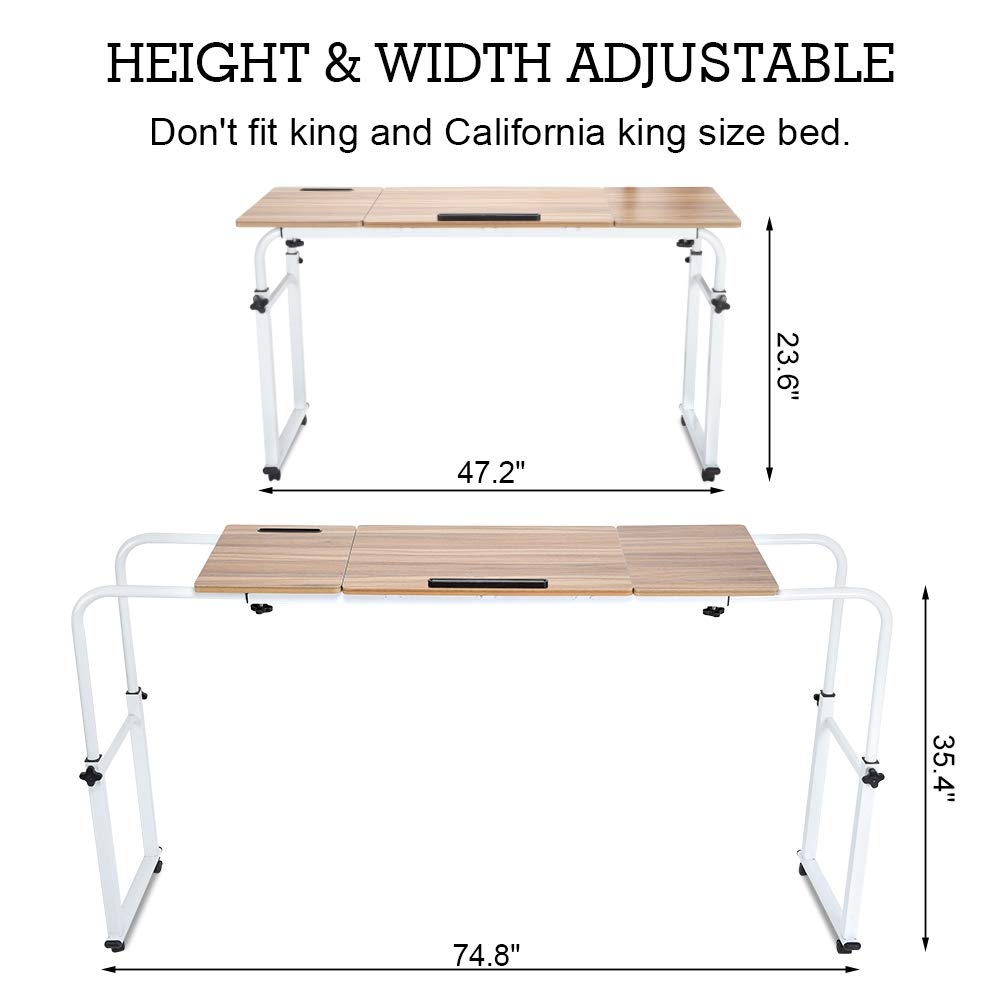 Adjustable Overbed Table with Wheels - 1.2m Mobile Laptop Desk for Home, Office & Hospital Use - Tilting Tabletop Workstation in Oak/White - Perfect for Bedside Computing, Meal Tray & Patient Care
