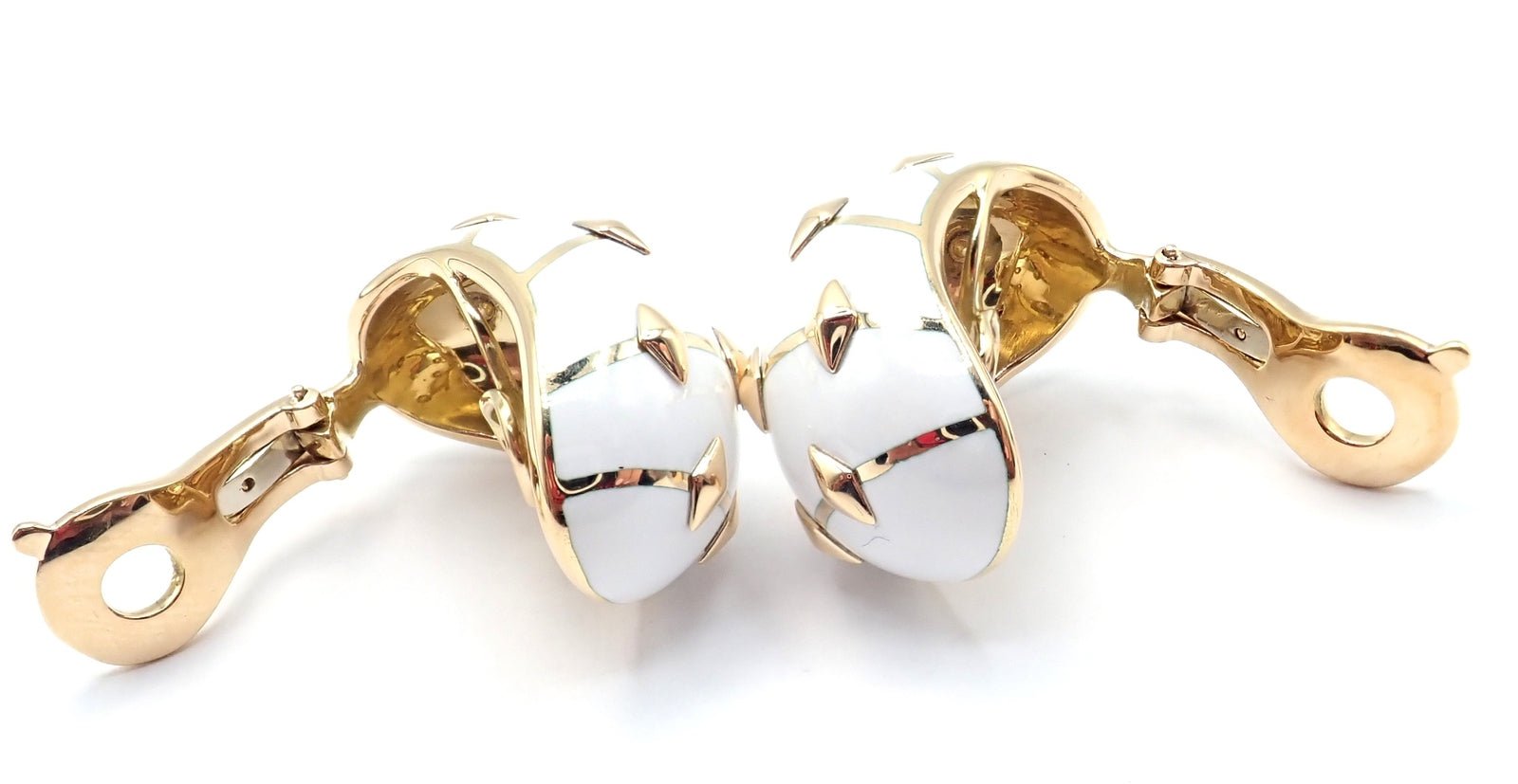 Tiffany & Co Schlumberger Dot Losange 18k Yellow Gold White Enamel Hoop Earrings | Luxury Designer Jewelry for Women | Perfect for Parties, Weddings & Special Occasions