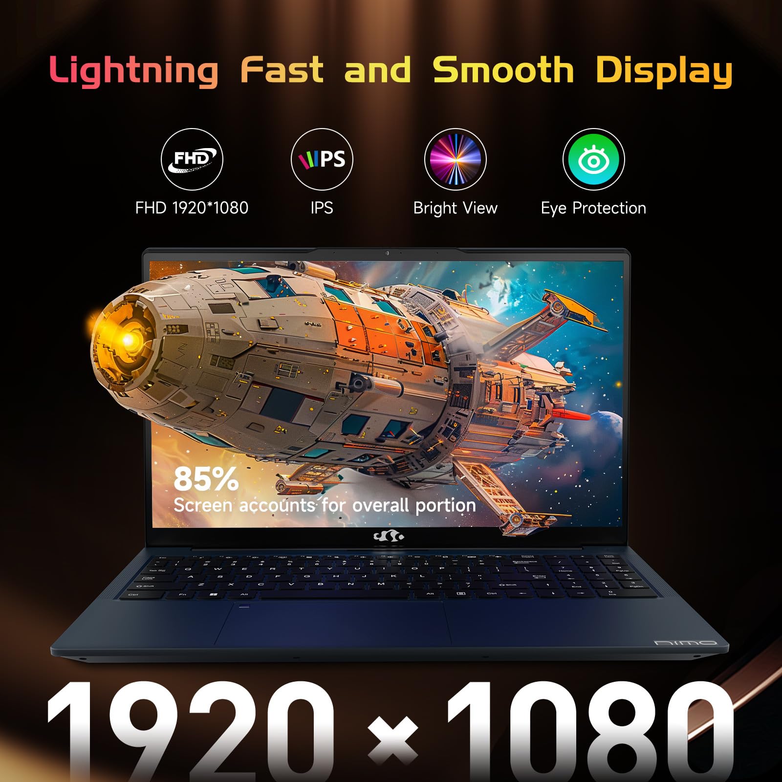 NIMO 15.6 Inch FHD IPS Laptop - 16GB RAM, 1TB SSD, WiFi 11, Backlit Keyboard & Fingerprint | Lightweight Computer for Work, Study & Entertainment | Perfect for Remote Work, Online Classes & Gaming