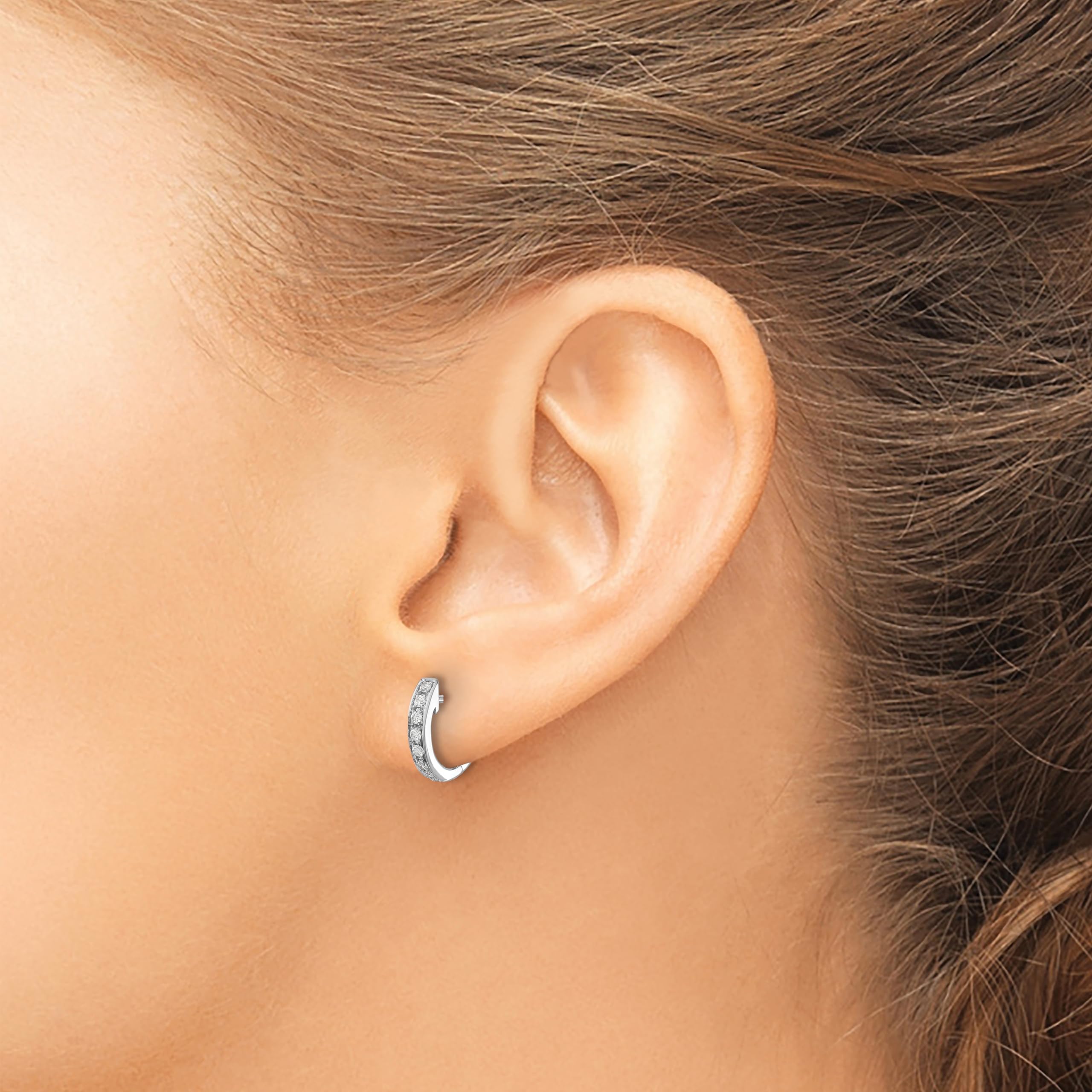 14K Solid White Gold Diamond Hinged Round Huggie Small Hoop Earrings for Women - Dainty Everyday Luxury Jewelry Gift for Her - Perfect for Work, Date Night & Special Occasions