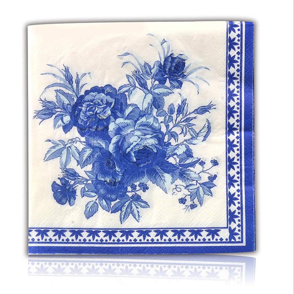 Premium Blue Floral Decorative Paper Napkins - 2-Ply Cocktail Beverage Napkins for Wedding, Birthday, Party, Dinner & Lunch - 20 Count Pack - Perfect for Home Decor, Table Setting and Special Occasions