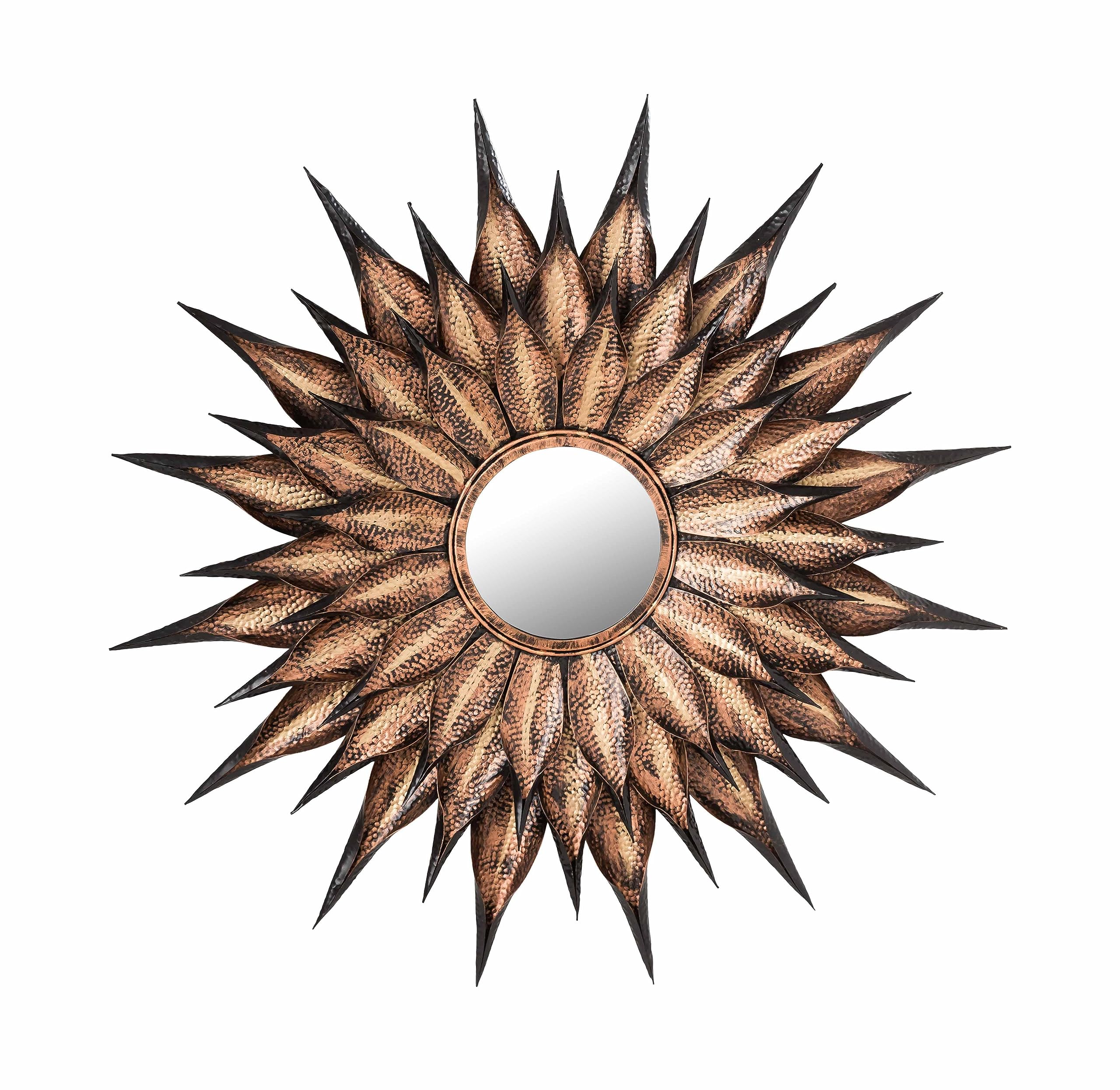 Antique Brass Round Iron Metal Wall Mirror with Sunflower Design - Vintage Home Decor for Living Room, Bedroom & Entryway