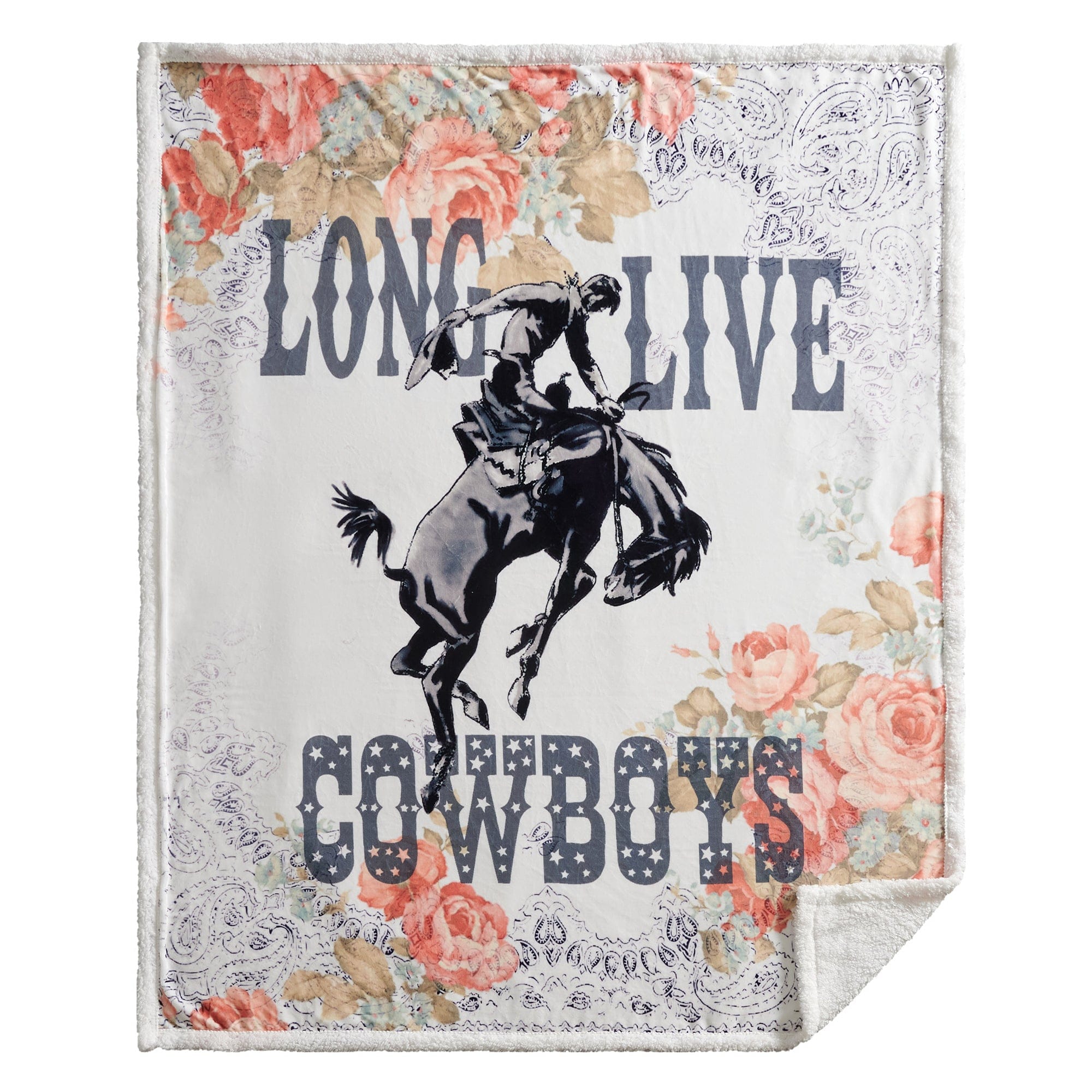 Long Live Cowboys Campfire Sherpa Throw Blanket - Soft Flannel Plaid Western Style for Couch, Bed & Outdoor Camping - Cozy Warm Winter Gift for Men & Women