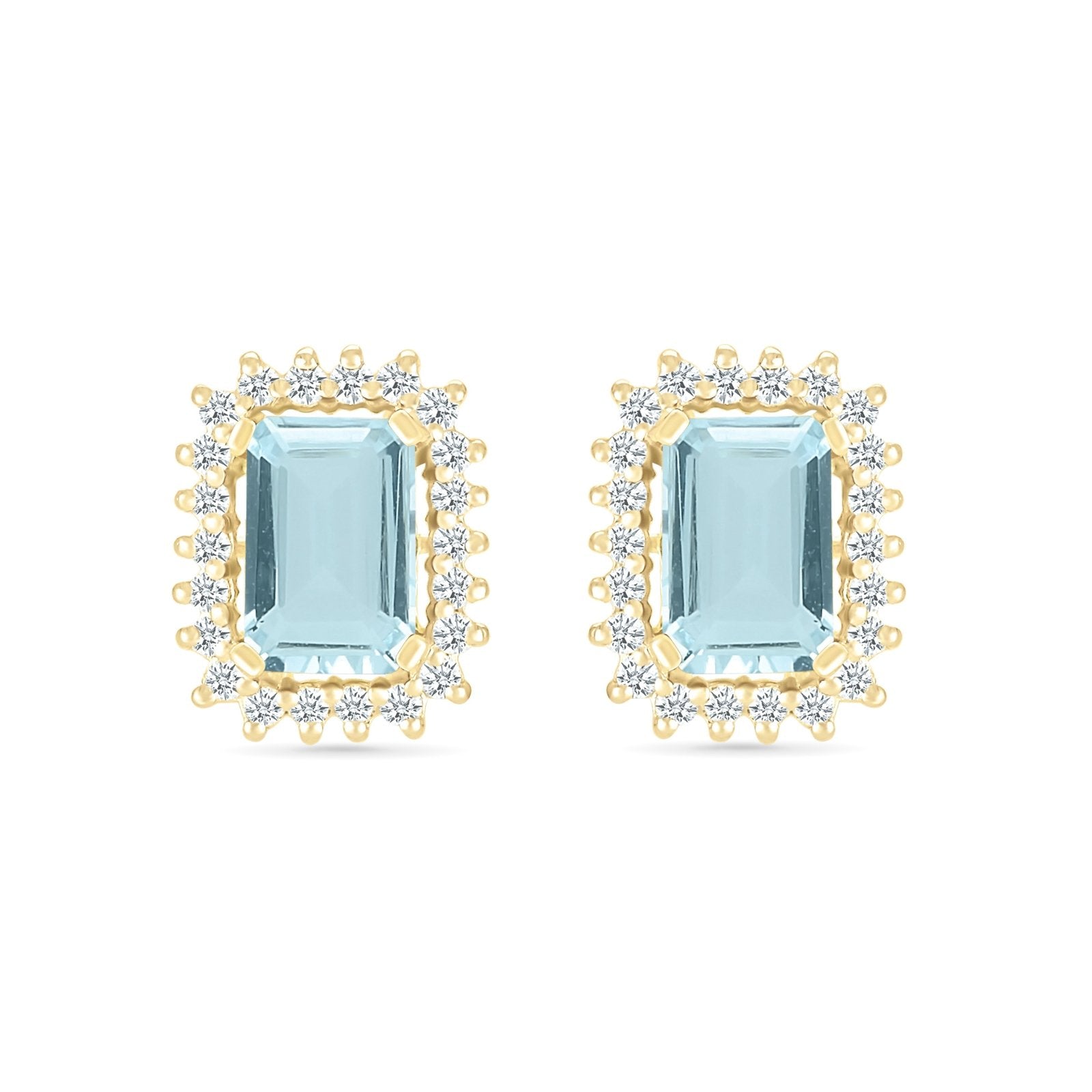 10k Yellow Gold Aquamarine & White Sapphire Halo Earrings - Elegant Birthstone Jewelry for Women, Perfect for Weddings, Anniversaries & Special Occasions