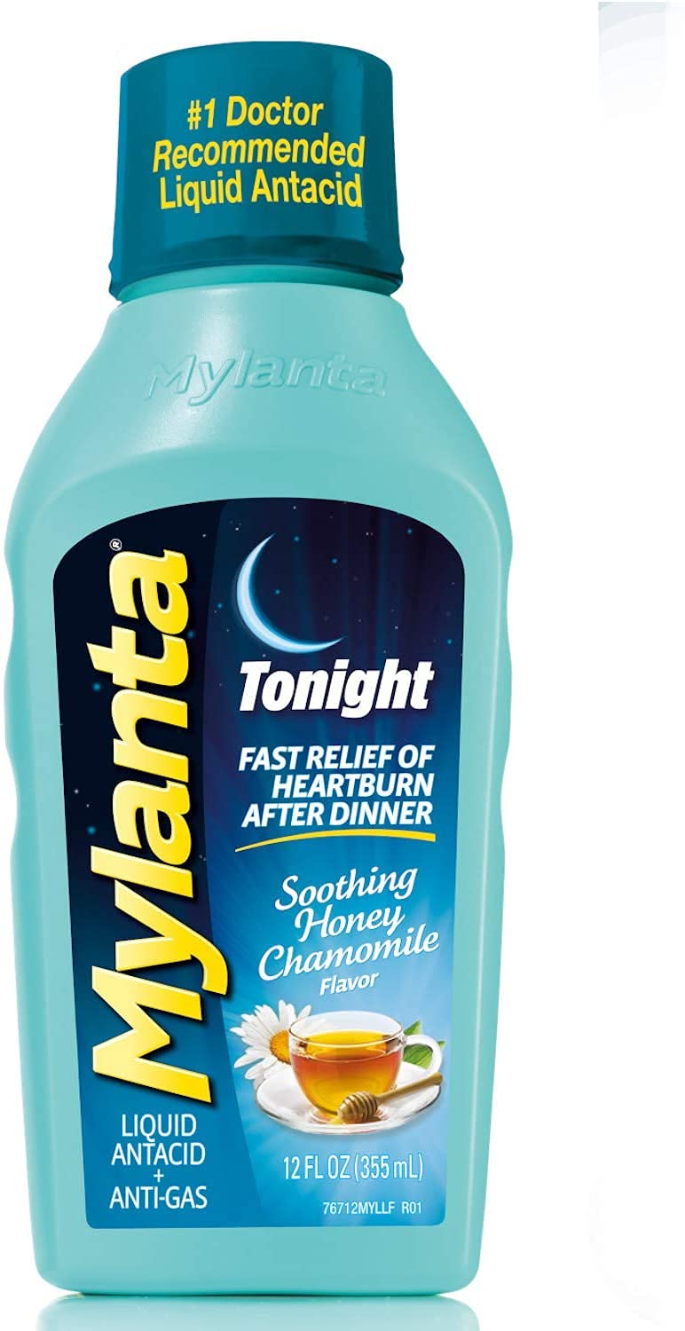 Mylanta Tonight Liquid Antacid & Anti-Gas Relief - Honey Chamomile Flavor 12oz (6 Pack) | Fast Heartburn & Indigestion Relief for Nighttime Use | Perfect for After Meals & Before Bed