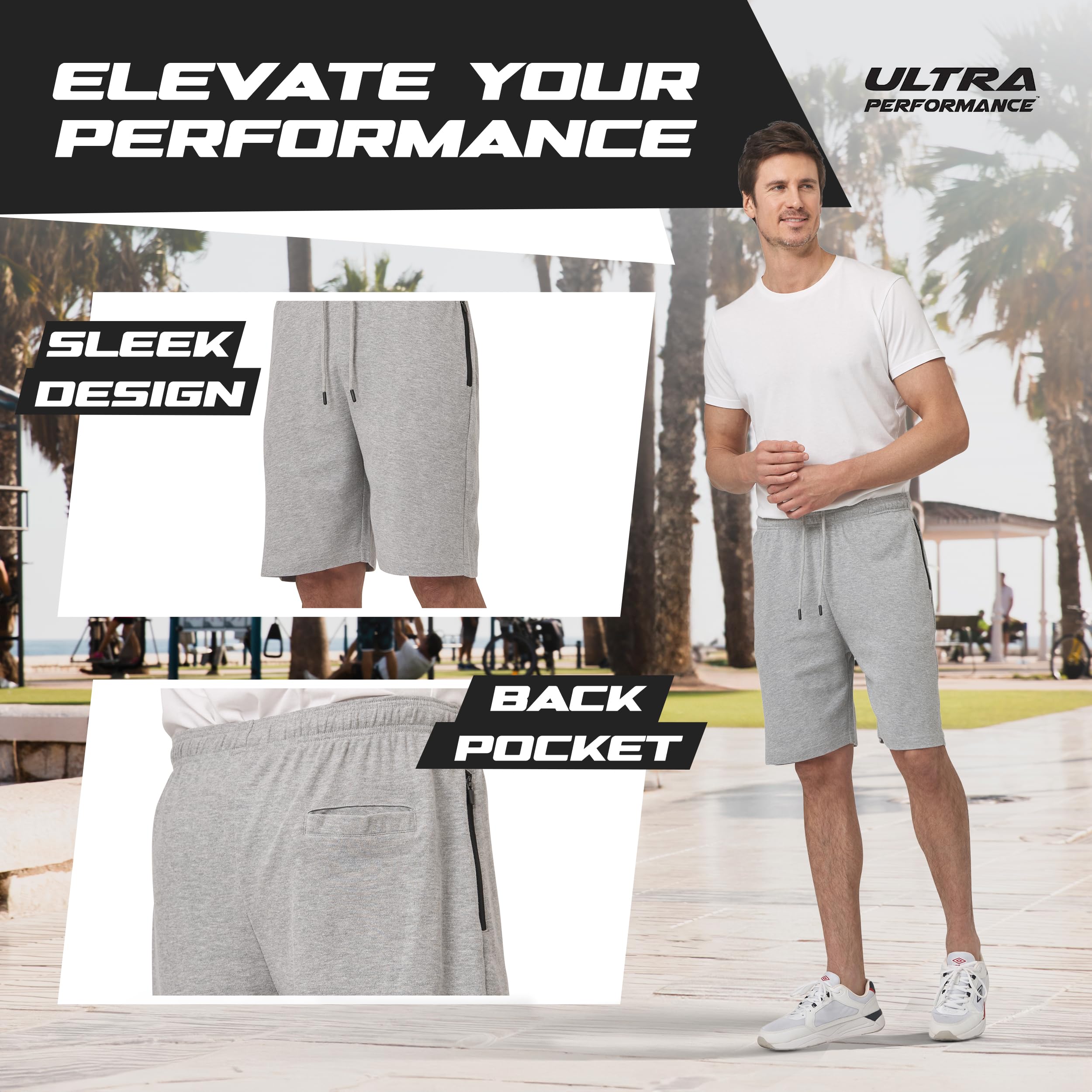 Ultra Performance 3 Pack Men's Athletic Shorts - Gym Workout Shorts with Zipper Pockets for Running & Training (Small-5X) | Perfect for Fitness, Jogging & Casual Wear