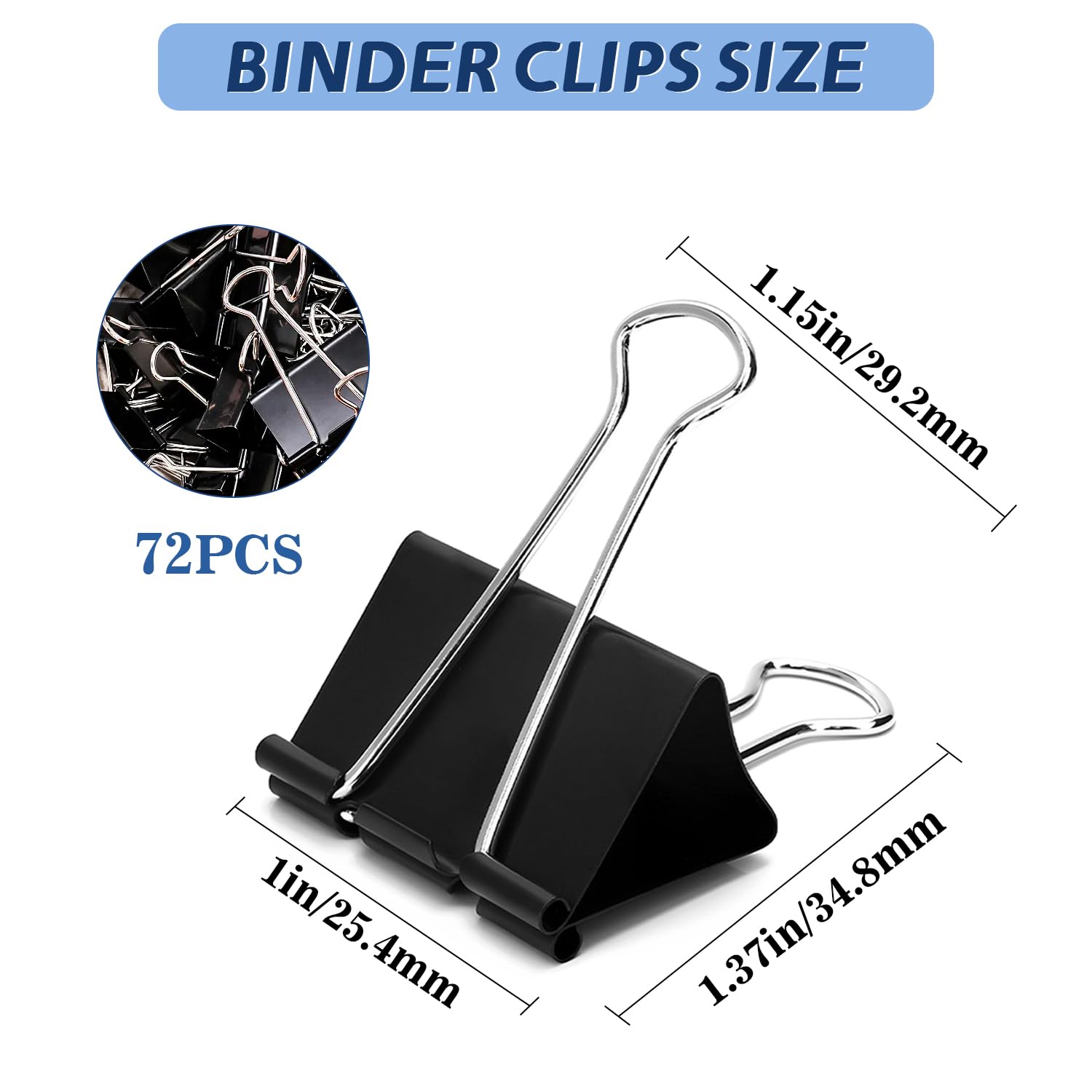72 Pack Medium Binder Clips 1 Inch - Black Paper Clips for Office, School & Home - Strong Hold Document Clips with Storage Container - Perfect for Organizing Files, Reports & Art Projects