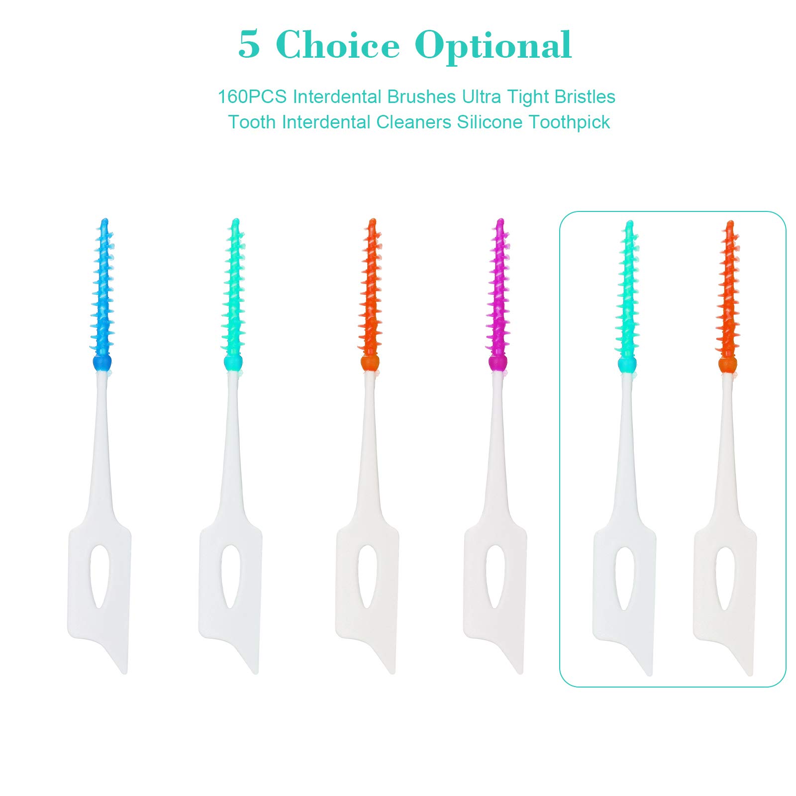 160PCS Interdental Brushes - Ultra Tight Bristles Dental Picks for Teeth Cleaning, Soft Silicone Toothpick Brushes for Plaque Removal - Perfect for Travel, Braces Care & Daily Oral Hygiene Routine