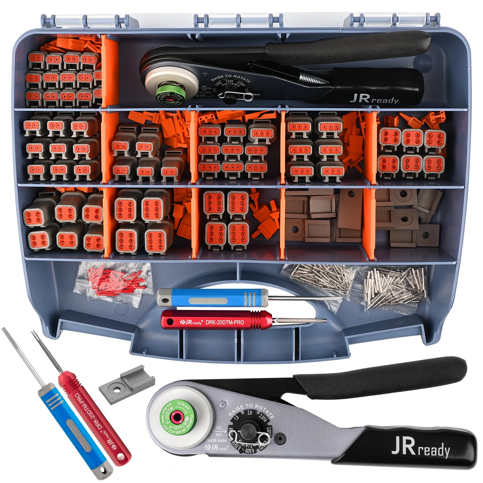 JRready ST6461 Deutsch DTM Connector Kit - 2/3/4/6 Pin Waterproof Automotive Electrical Connectors with 20# Solid Contacts (20-22AWG) & Crimp Tool - Perfect for Car Wiring, Marine, and Industrial Applications