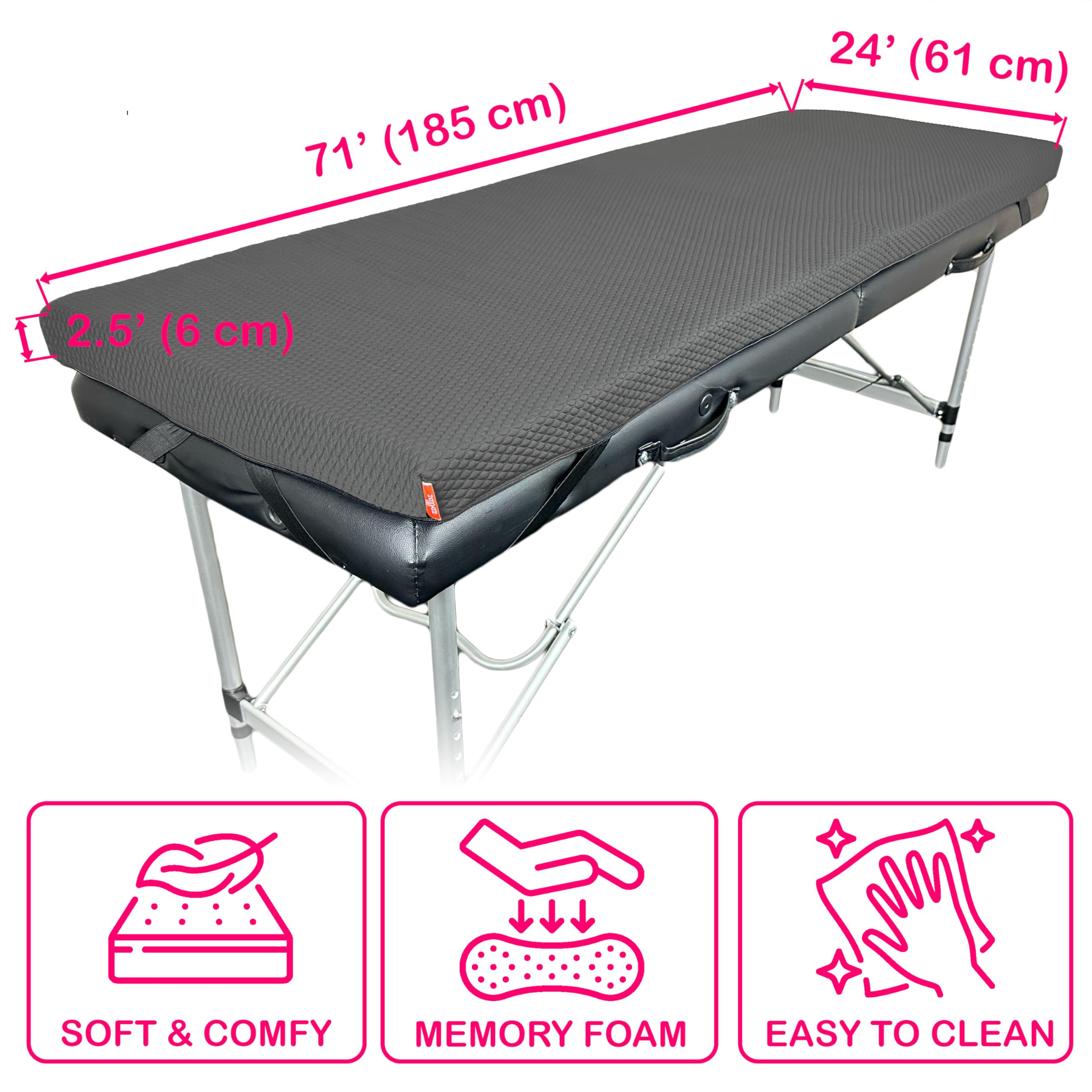 Premium 2.5 Inch Memory Foam Lash Bed Topper - Soft Mattress Pad for Eyelash Extension Tables with Anti-Slip Bottom & Secure Corner Straps (Gray) | Ideal for Salon, Spa & Professional Lash Artists