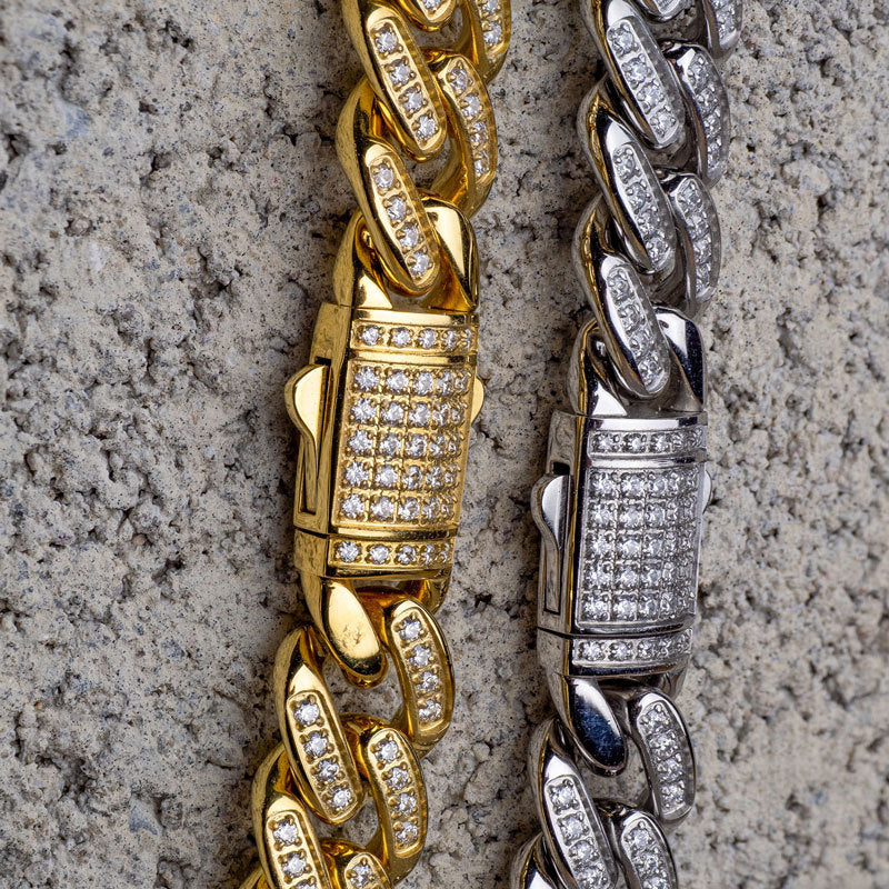 12mm 18K Gold Plated Miami Cuban Link Chain Bracelet for Men - CNC Precision Set with Genuine Cubic Zirconia Stones - Secure Double Tab Box Clasp - Perfect for Gifts, Parties & Luxury Fashion Accessories