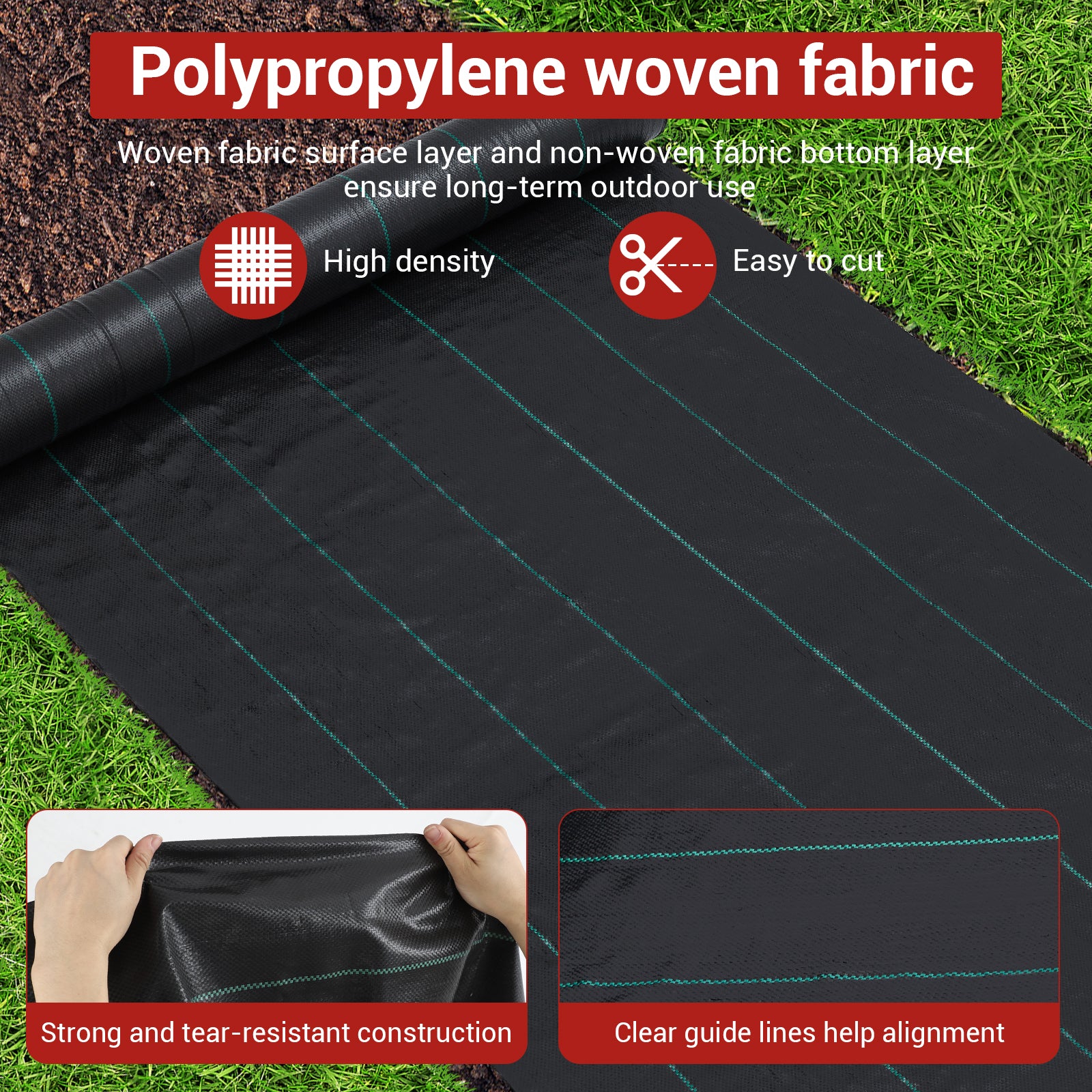 GARVEE 3-Pack 300 FT Weed Barrier Fabric - Heavy Duty 3.24oz Landscape Fabric for Gardening | Weed Block Ground Cover for Greenhouse, Yard, Flower Beds & Gardens | Perfect for Weed Control & Soil Protection