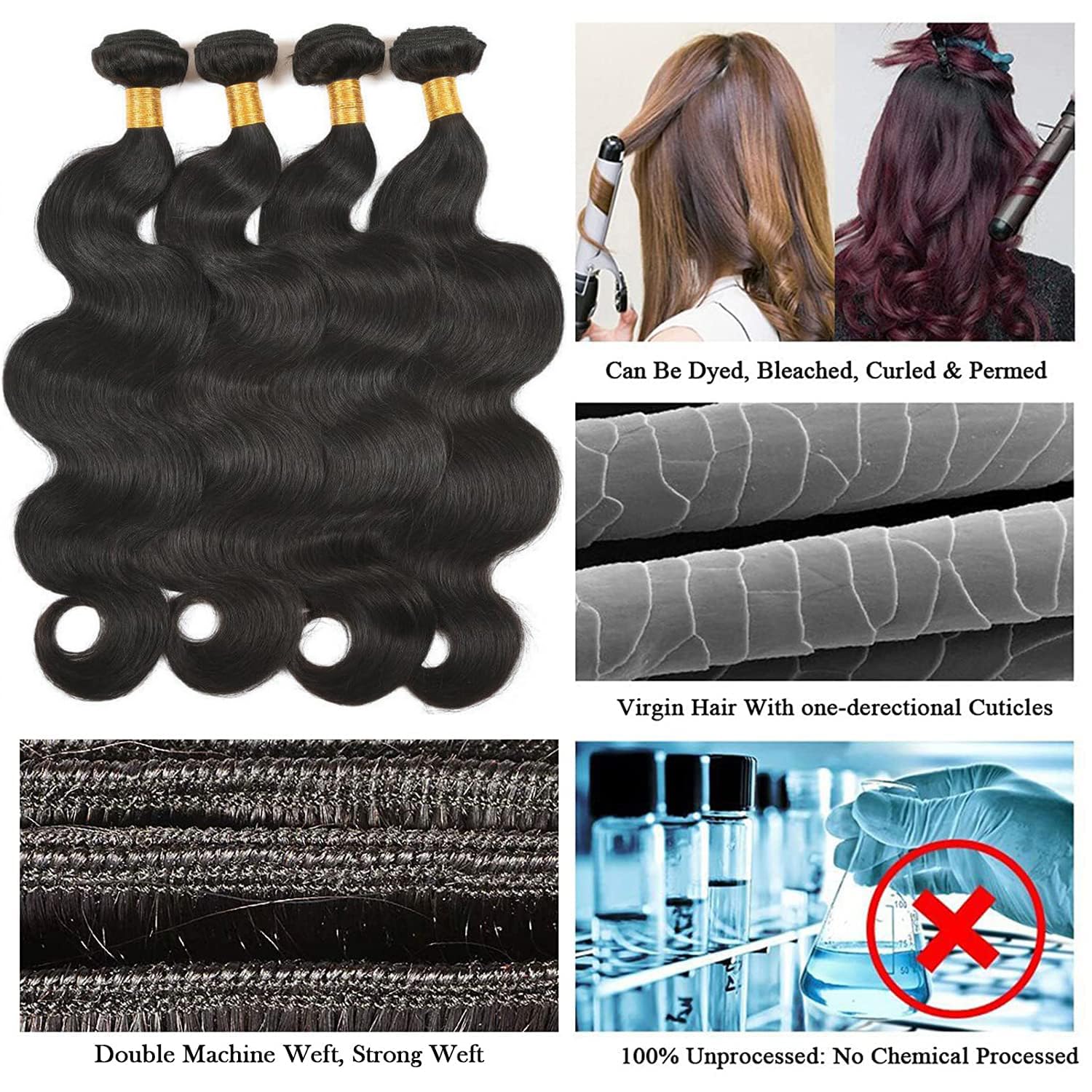 20 22 24 26 Inch 12A Grade 100% Unprocessed Brazilian Virgin Human Hair Weave Bundles - Body Wave 4 Bundles Human Hair Extensions for Black Women, Double Weft Natural Color | Perfect for Styling, Braiding, and Everyday Wear