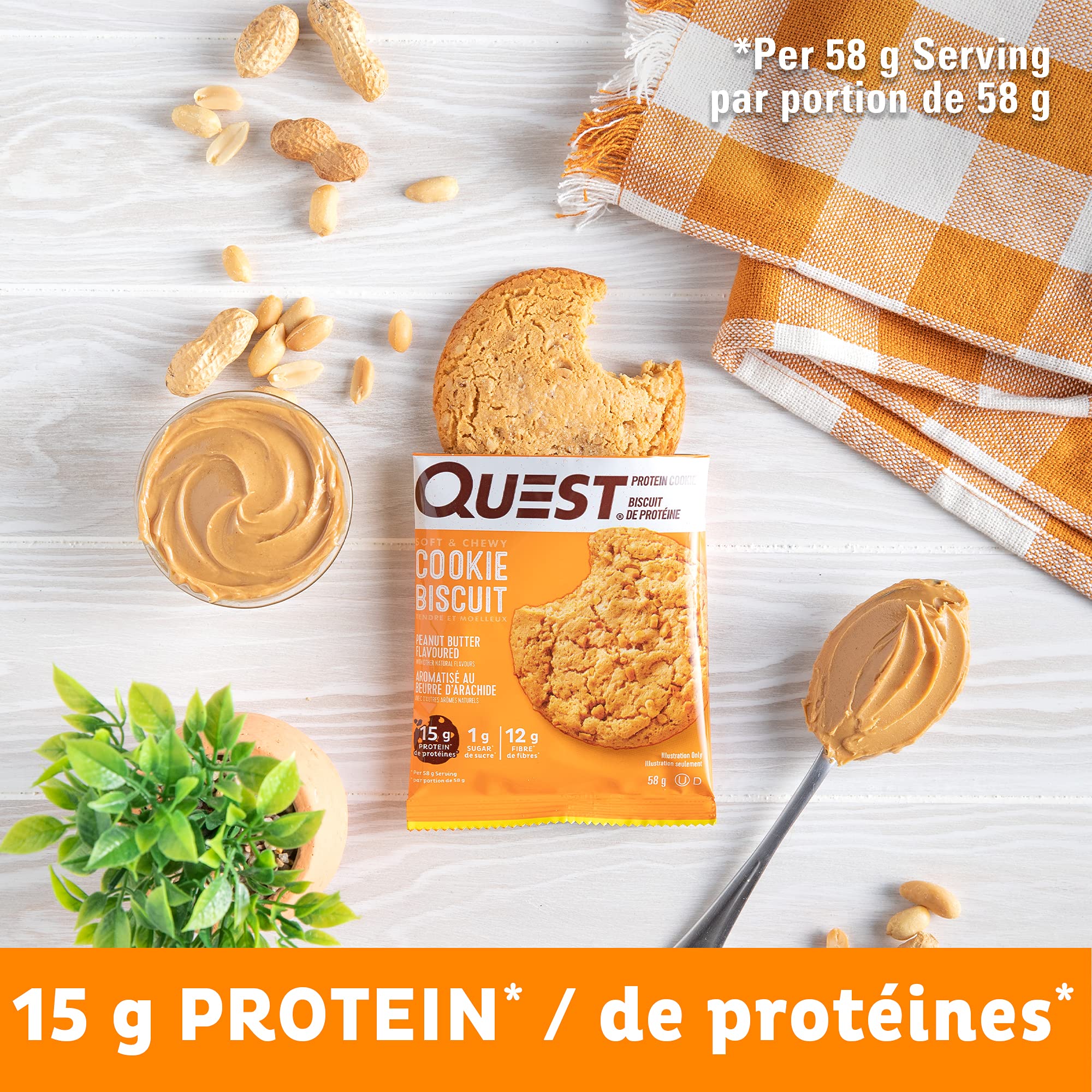 Quest Nutrition Peanut Butter Protein Cookies - 15g Protein, 1g Sugar, Keto Friendly, Low Carb, High Fiber Snack (12 Count) | Perfect for Post-Workout Recovery, Healthy On-The-Go Snacking & Ketogenic Diet