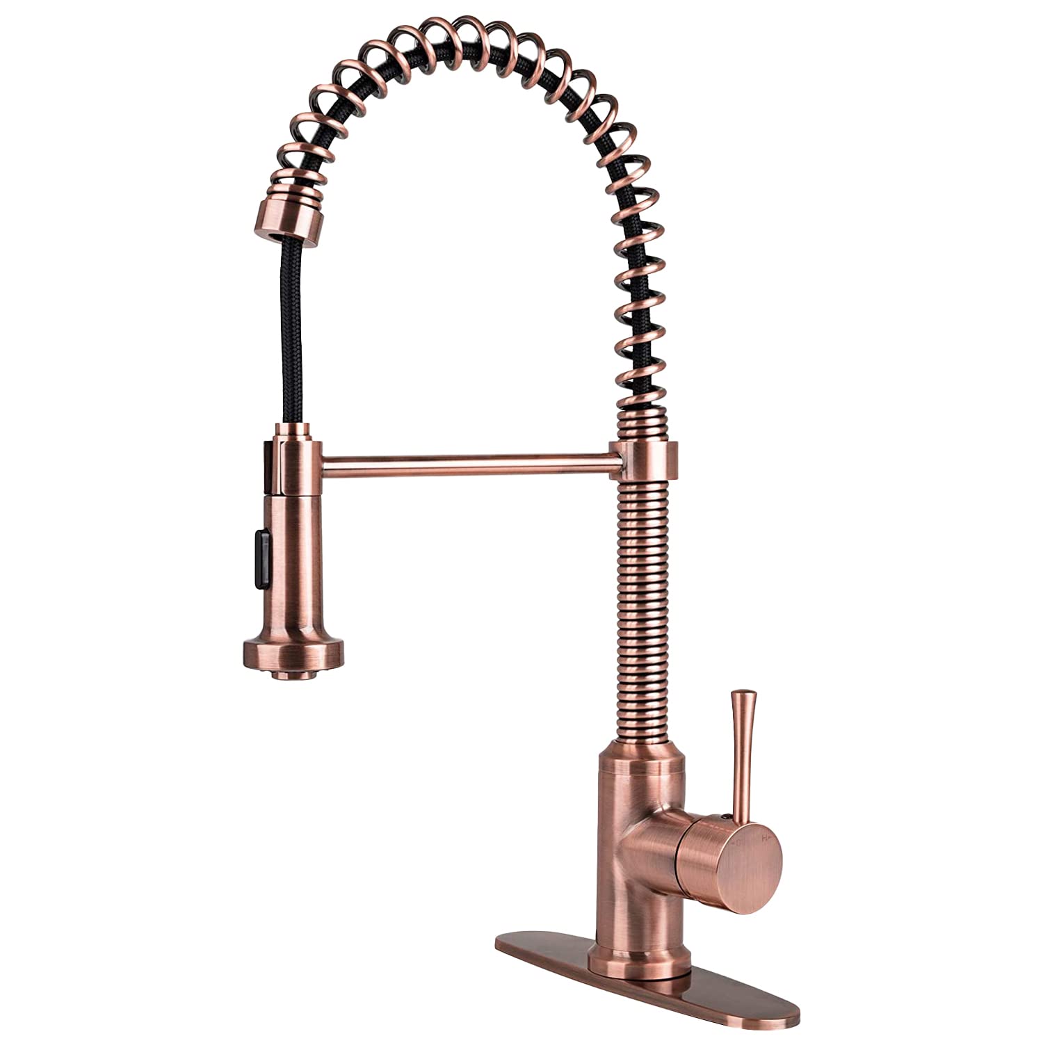 Antique Copper Single-Handle Pull-Down Kitchen Faucet with Flat Spray Head & Deck Plate - Perfect for Modern Farmhouse & Rustic Style Kitchens