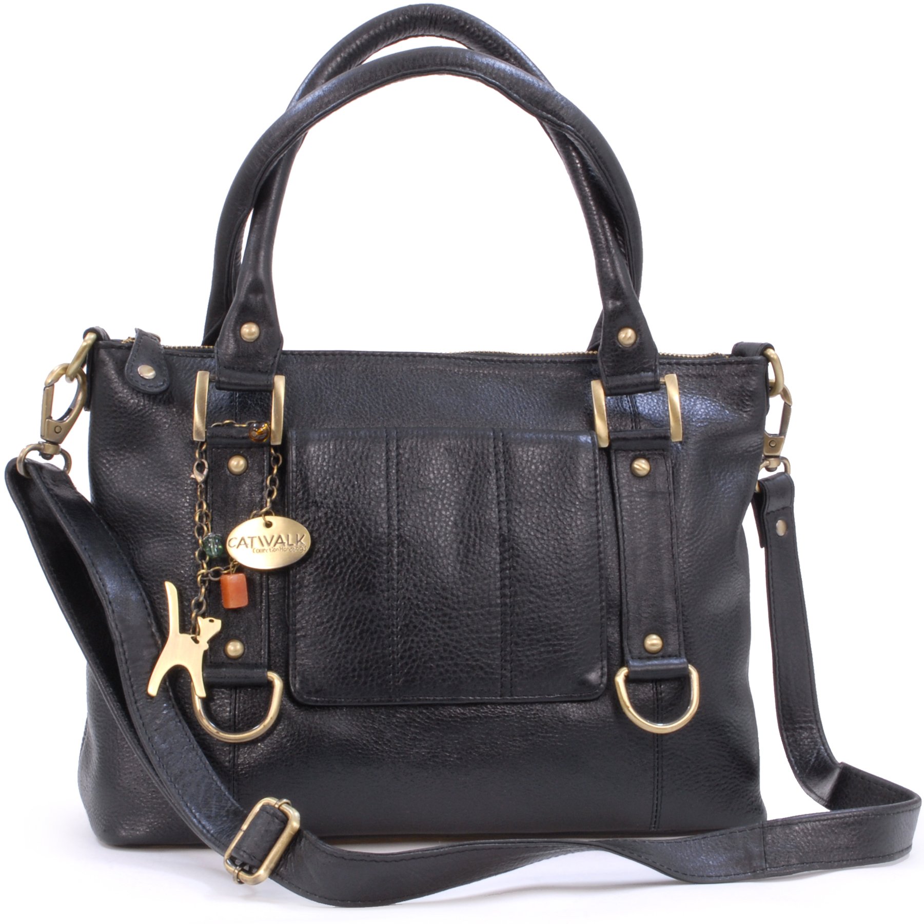 Catwalk Collection Women's Large Leather Shoulder Bag - A4 Size Work Tote with Adjustable Crossbody Strap - Perfect for Office, Travel & Daily Use