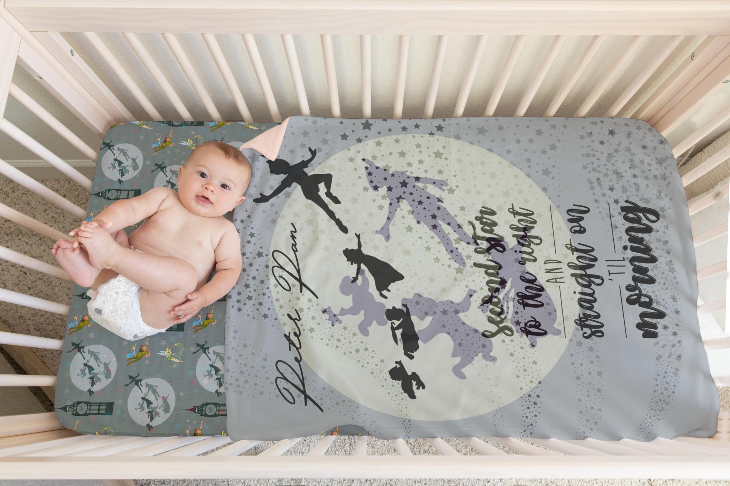 Disney Peter Pan Baby Blanket - Soft Handmade Minky Blanket for Boys & Girls, Light Blue - Perfect for Nursery, Stroller, and Gift Giving
